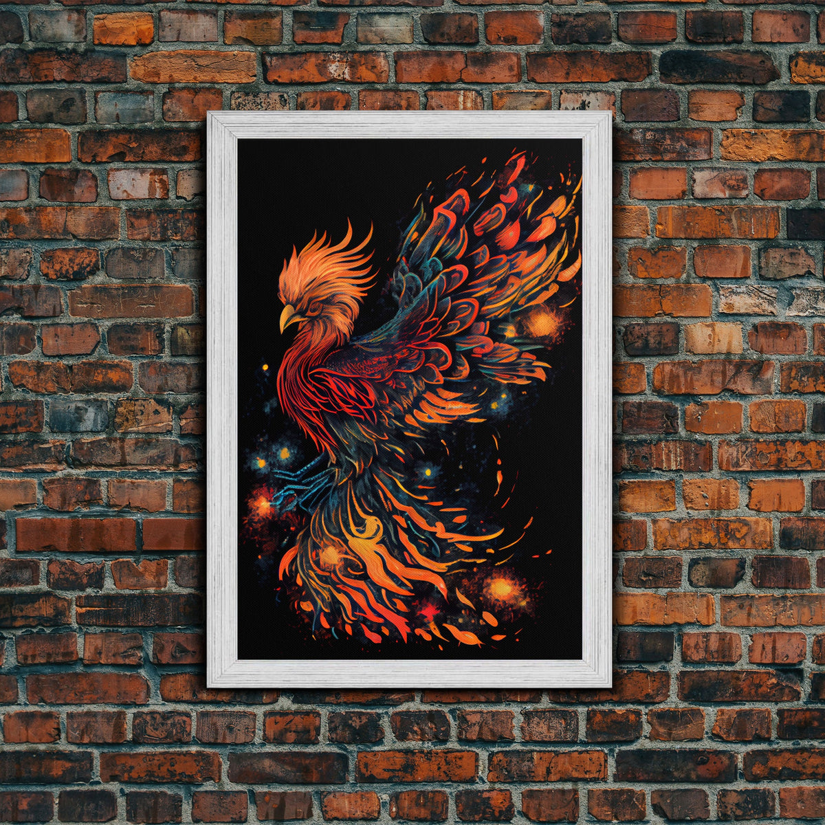 Phoenix In Flames, Retribution, Framed Canvas Print, The Phoenix, Framed Wall Art, Original Painting Phoenix, Fire Chicken | | Wiccan Center