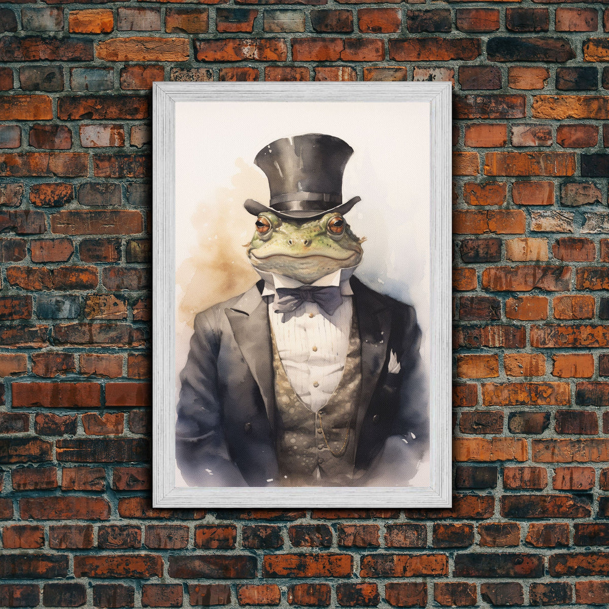 Victorian Frog Portrait, Framed Canvas Print or Poster, Cottagecore Animal Wall Art, Handmade Photo Transfer Toad Canvas Print