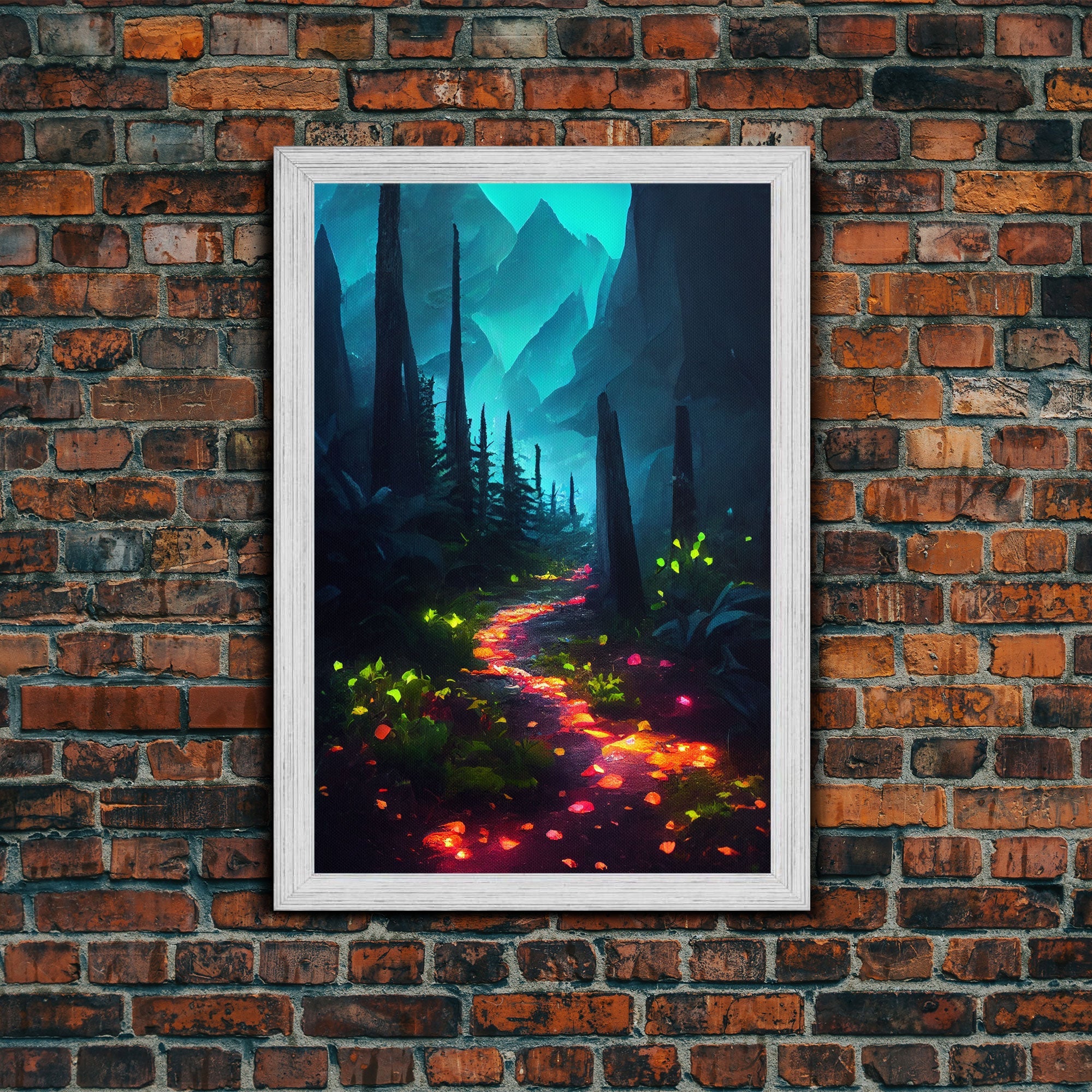 Luminescent magical forest poster art, fine art print, glowing trail though the trees, fantasy art, gloomy wall art, dark decor | | Wiccan Center