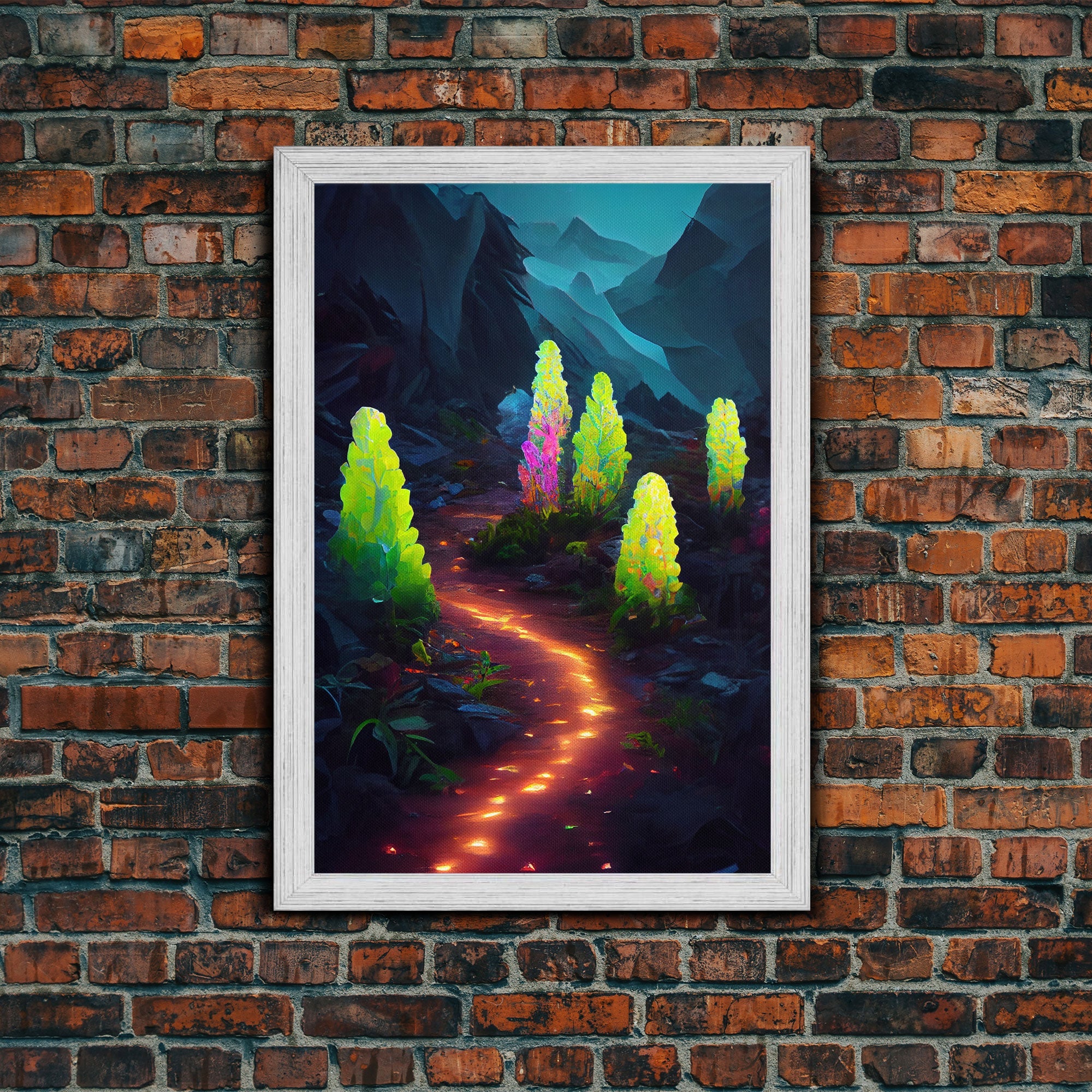 Magical forest canvas print, glowing mushroom art, fantasy forest wall art, gloomy dark home decor, luminescent forest trail wall art | | Wiccan Center