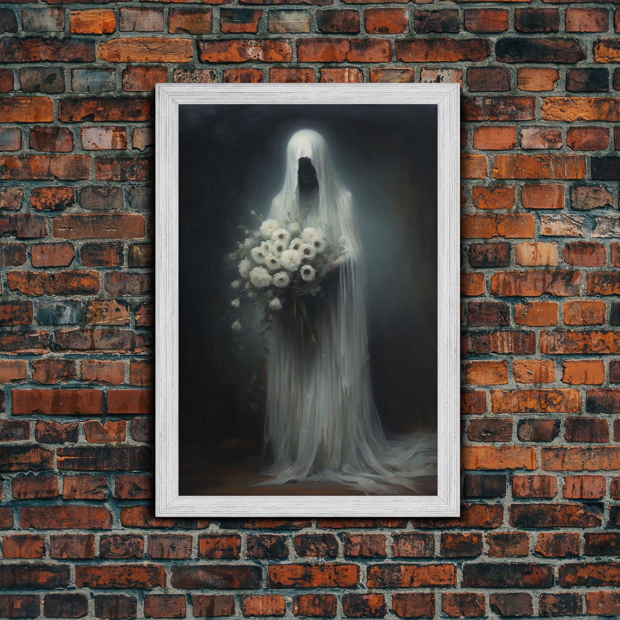 The Ghost With The Flowers, Halloween Canvas Print, Framed Canvas, Unique Wall Art, Goth Art, Dark Academia, Witch Art, Witchcraft | | Wiccan Center