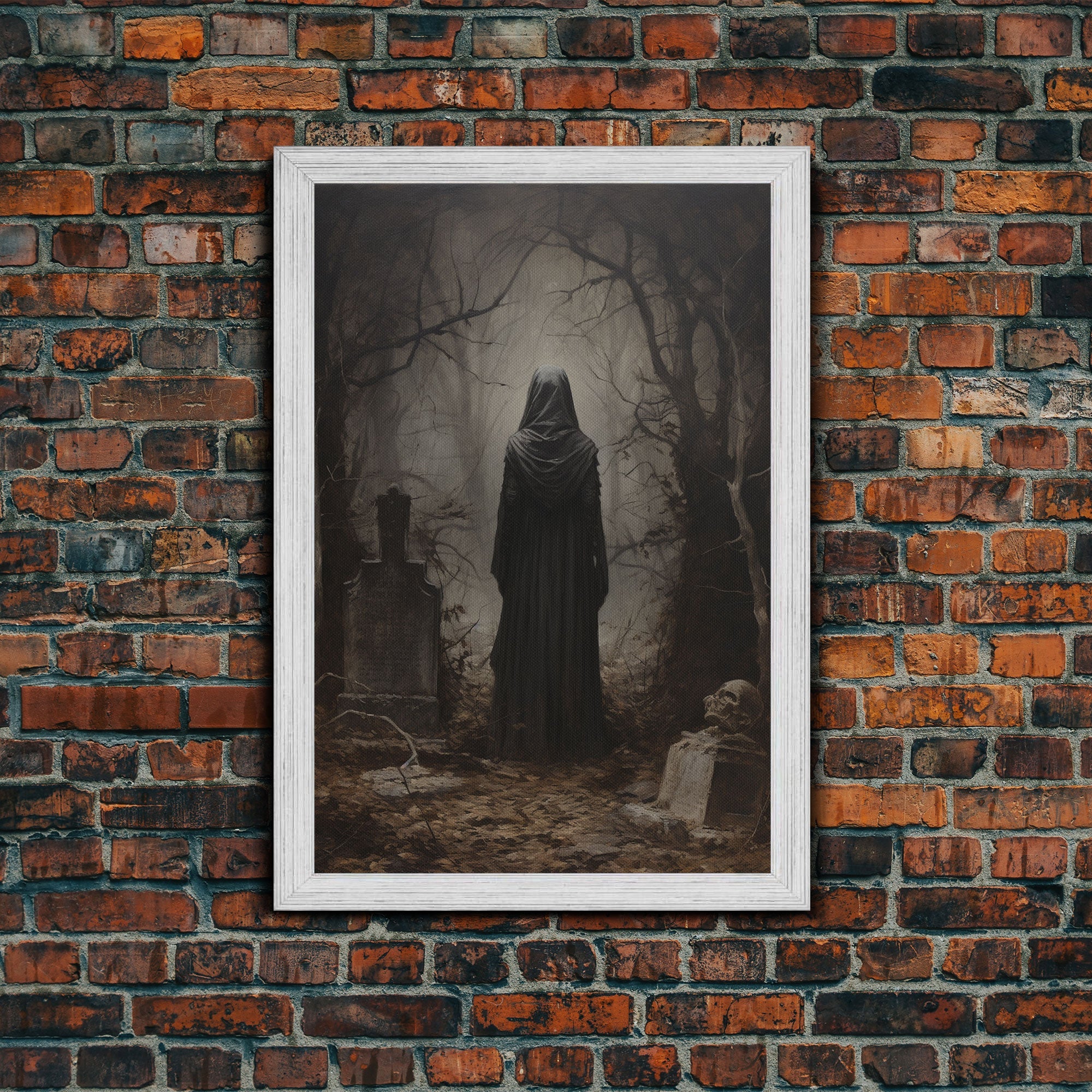 The Witch In The Cemetary, Vintage Halloween Witch Art, Halloween Canvas Printed / Framed Canvas, Witchy Decor, Witchcraft, Dark Academia | | Wiccan Center