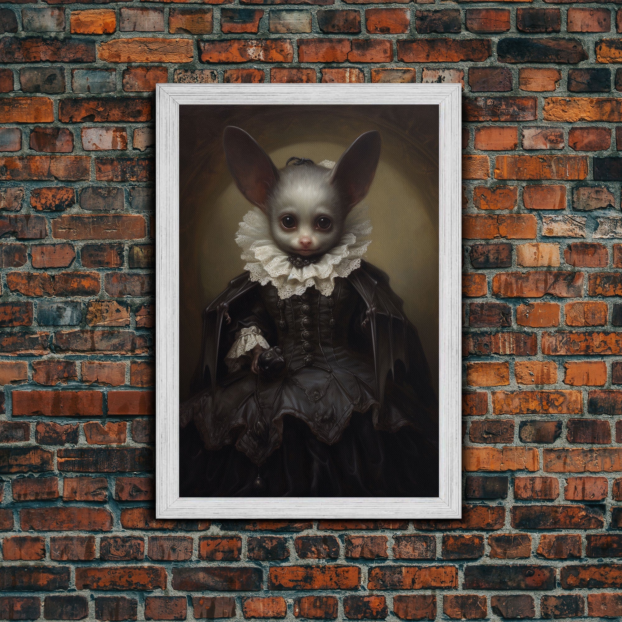 Cute Vampire Bat Painting, Vintage Canvas, Art Canvas Print, Dark Academia, Dracula, Halloween Decor, Goth Art