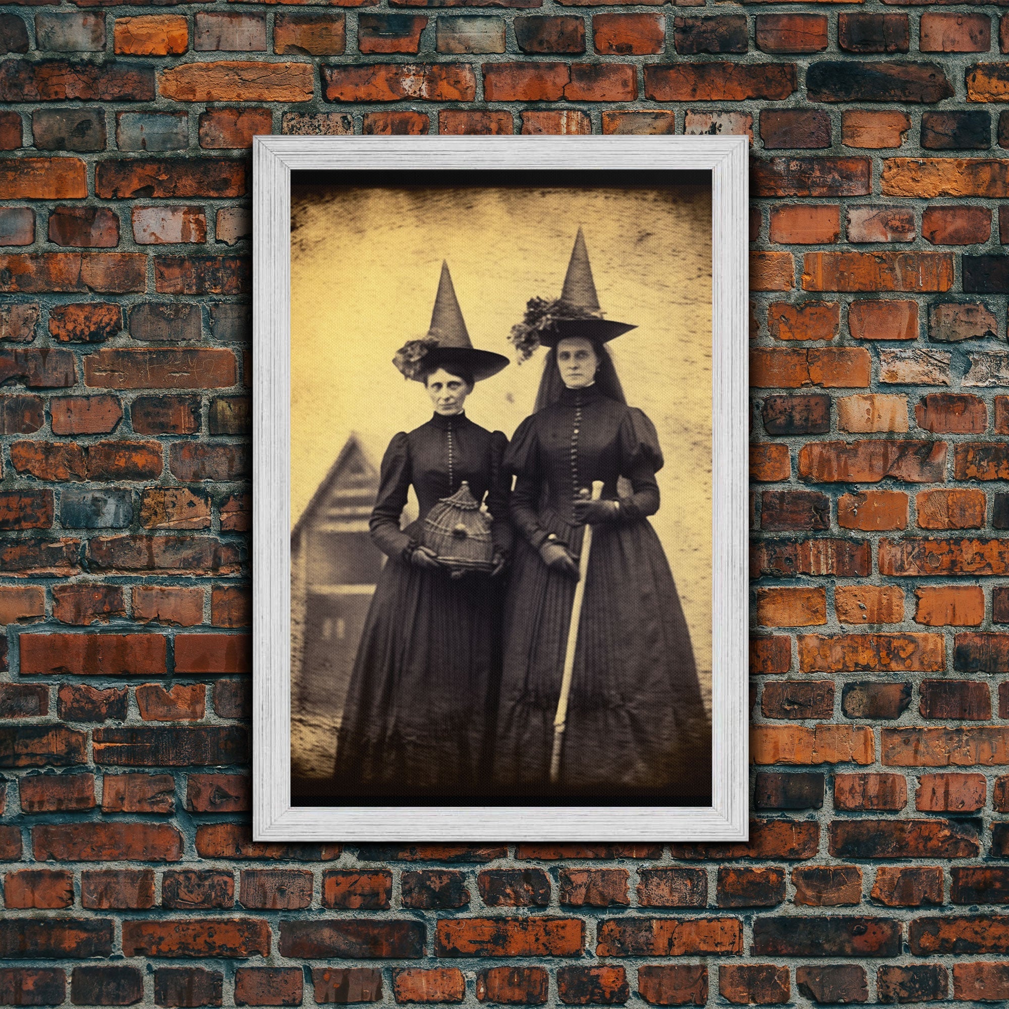 The Witches, Retro Tintype Photography Art, Witch Decor, Vintage Canvas, Art Canvas Print, Dark Academia, Gothic Victorian, Framed Canvas