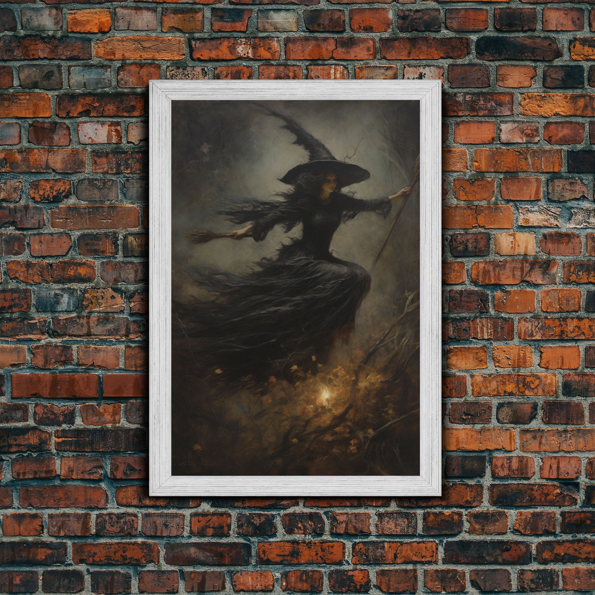 Spooky Season Witch Decor, Witch Painting Framed Canvas Print, Halloween Art, Witch Art, Witchcraft, Witch Decor, Felt Witch Hat | | Wiccan Center