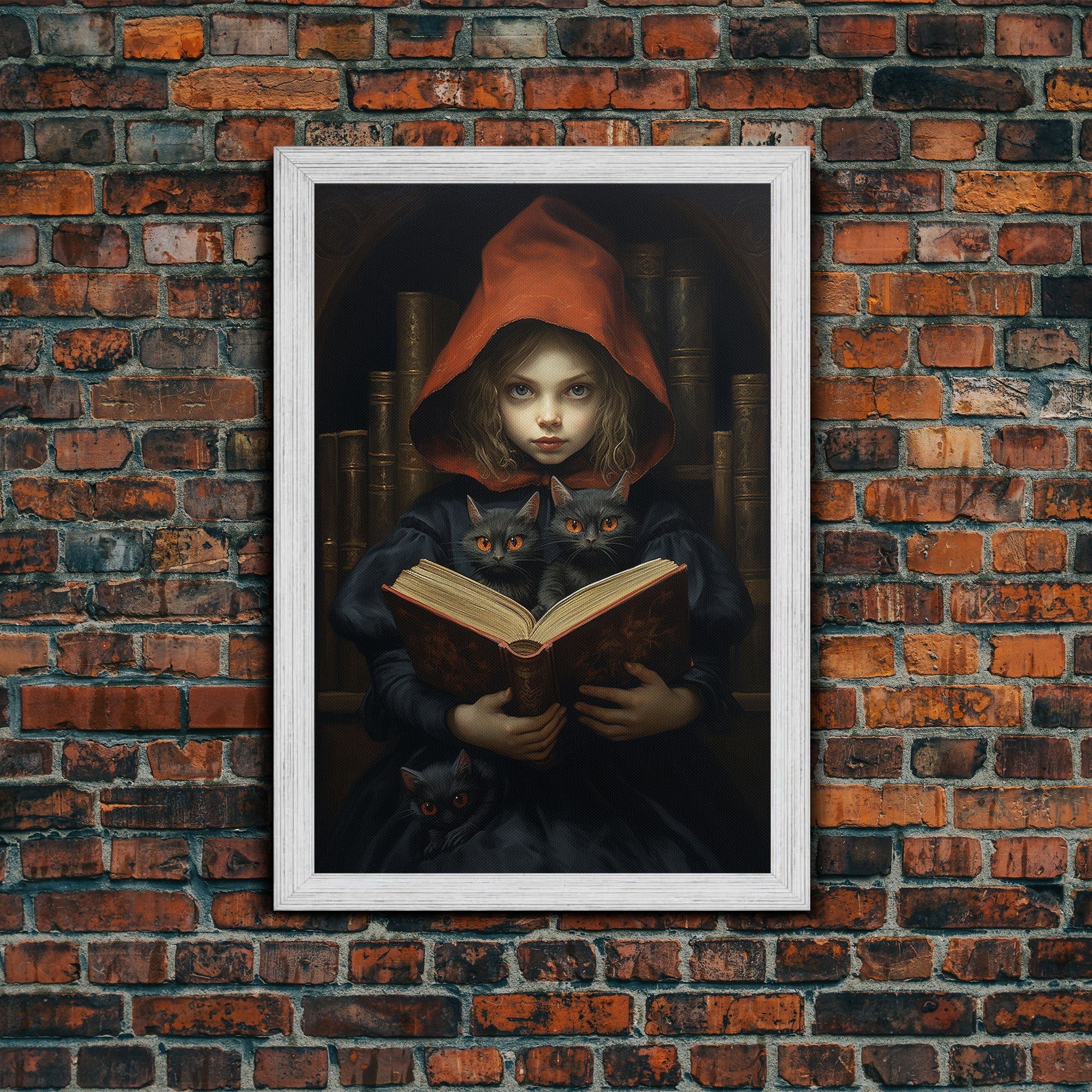 The Little Witch and Her Familiars, Black Cat Halloween Art, Gothic Victorian Dark Academia Witch Portrait, Witchcraft, With Decor | | Wiccan Center