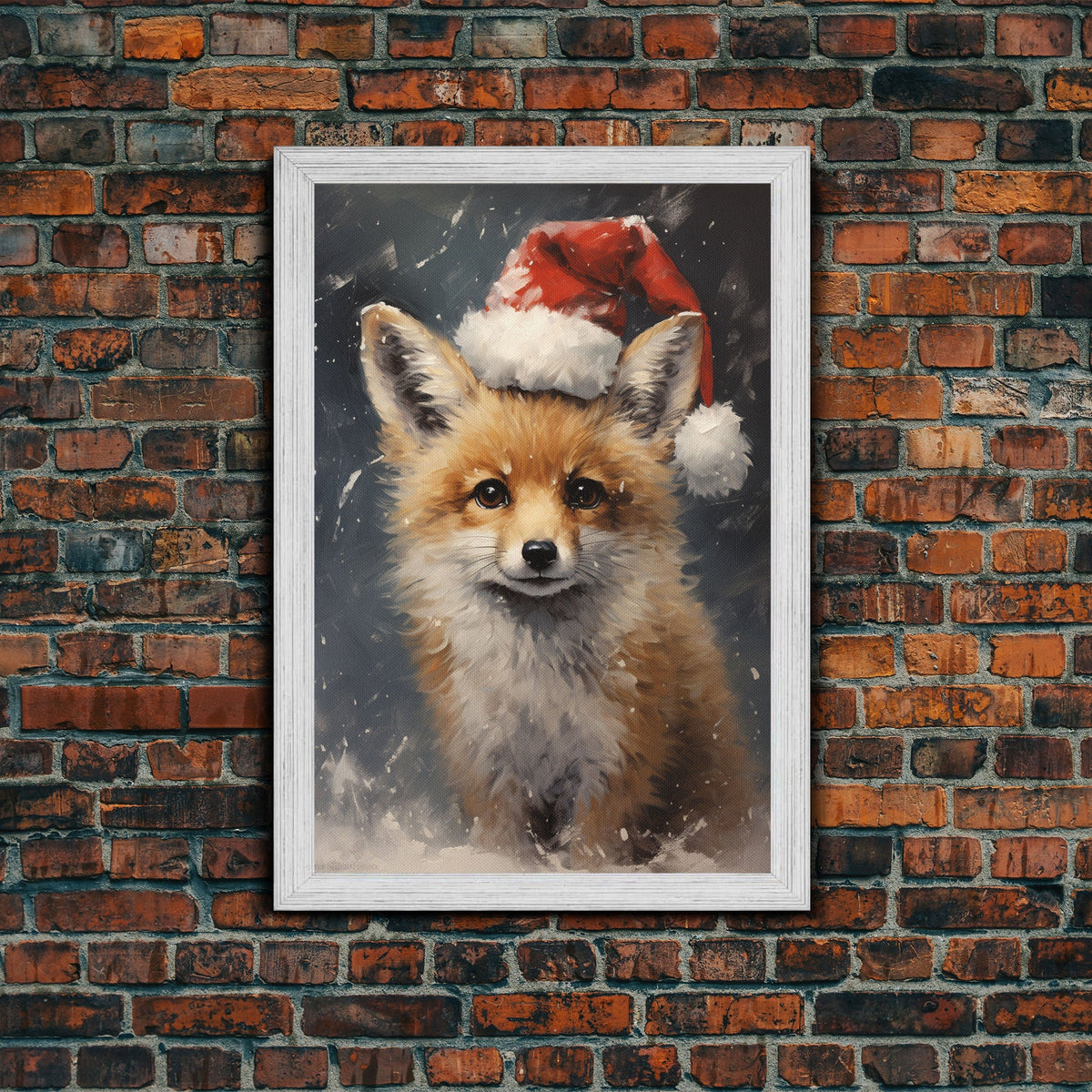 Cute Christmas Fox In A Santa Hat, Christmas Art, Christmas Decor, Christmas Wall Art, Farmhouse Christmas, Vintage Christmas, Fox Art