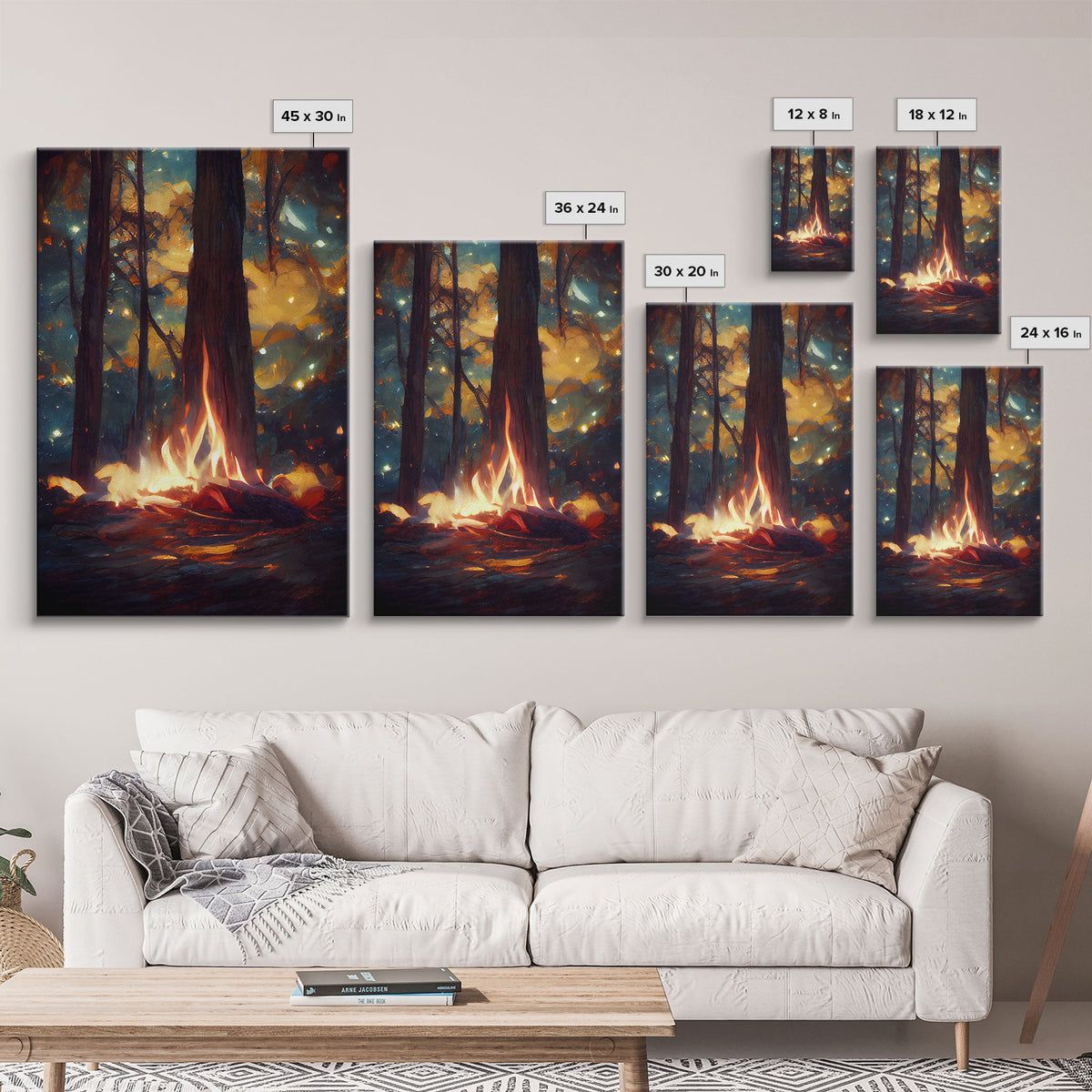 Night Stars Camp Fire In Woods Big Tree Wall Art, Fine Art Print, Wall Poster | | Wiccan Center