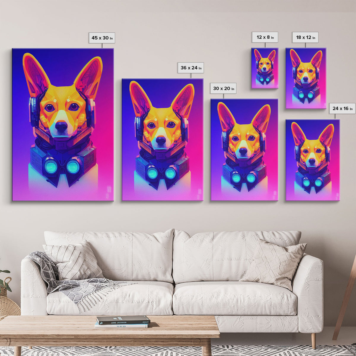 Colorful Corgi Dog Futuristic Robot Fine Art Print, Wall Art Print, Wall Poster, Wall Decor