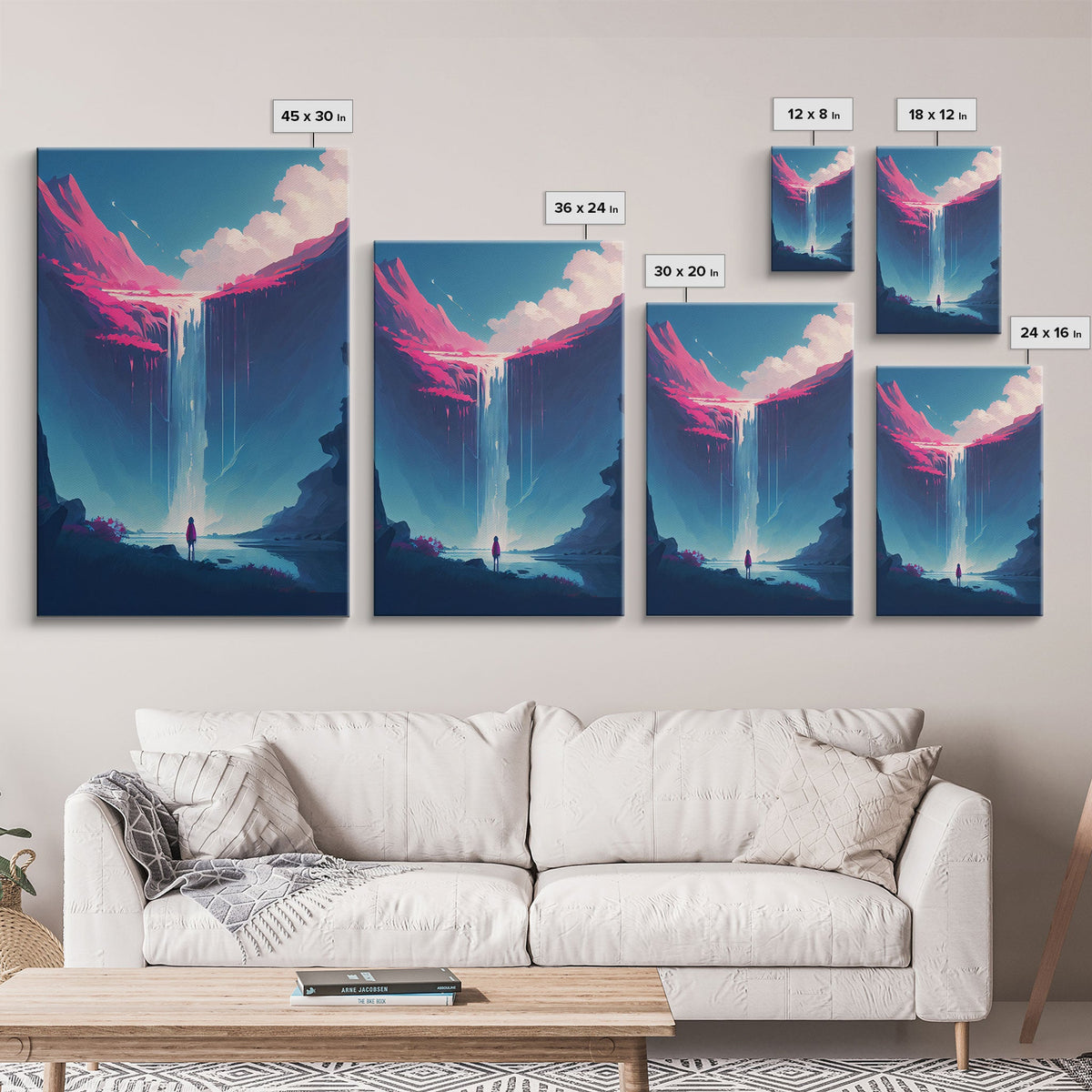 Mystical Fantasy Waterfall Purple Blue Wall Art Canvas Print - Vibrant Colorful Nature Scene Artwork | | Wiccan Center