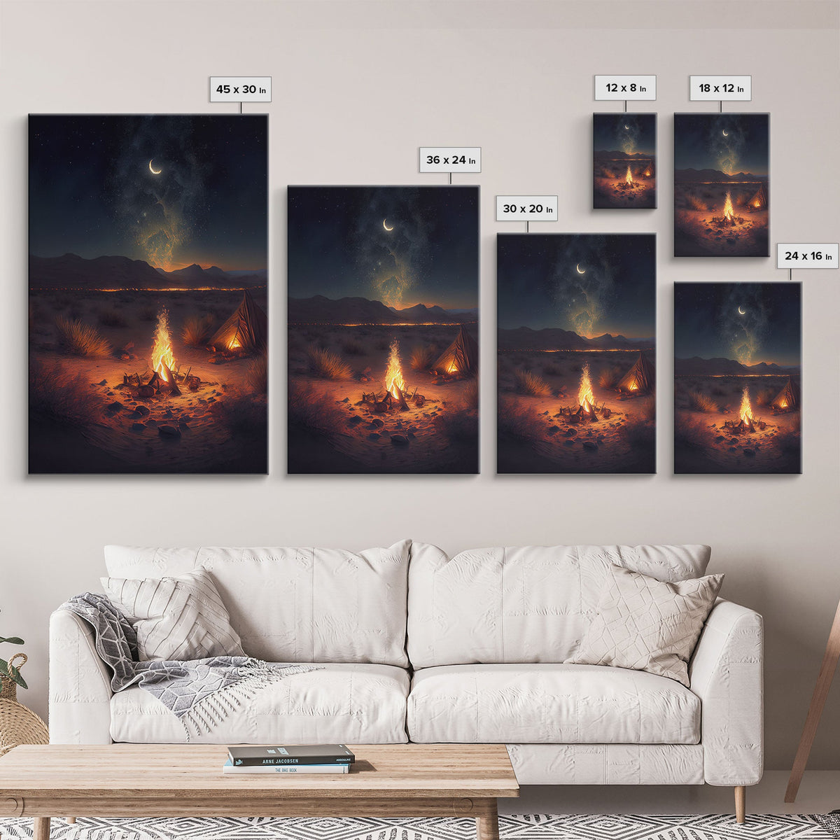 Primitive Art, Campfire under the stars, camping art, framed canvas print | | Wiccan Center