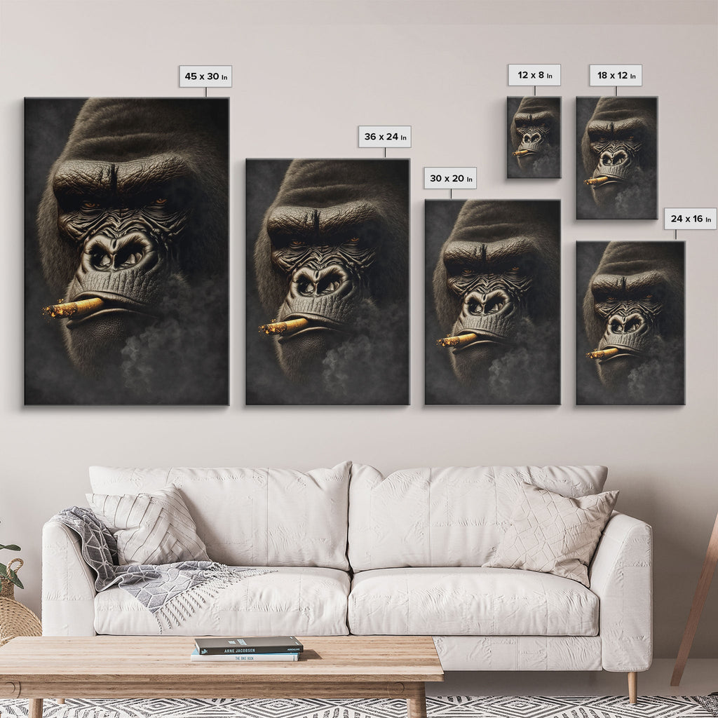Smoking Gorilla canvas framed wall art, Gorilla Smoking print, Animal Print, Monkey Canvas print, Wall Decor | | Wiccan Center