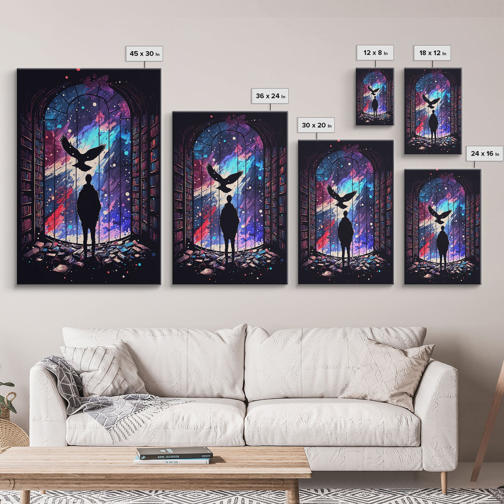 here in my garage, knowledge, retro style library art, framed canvas print | | Wiccan Center