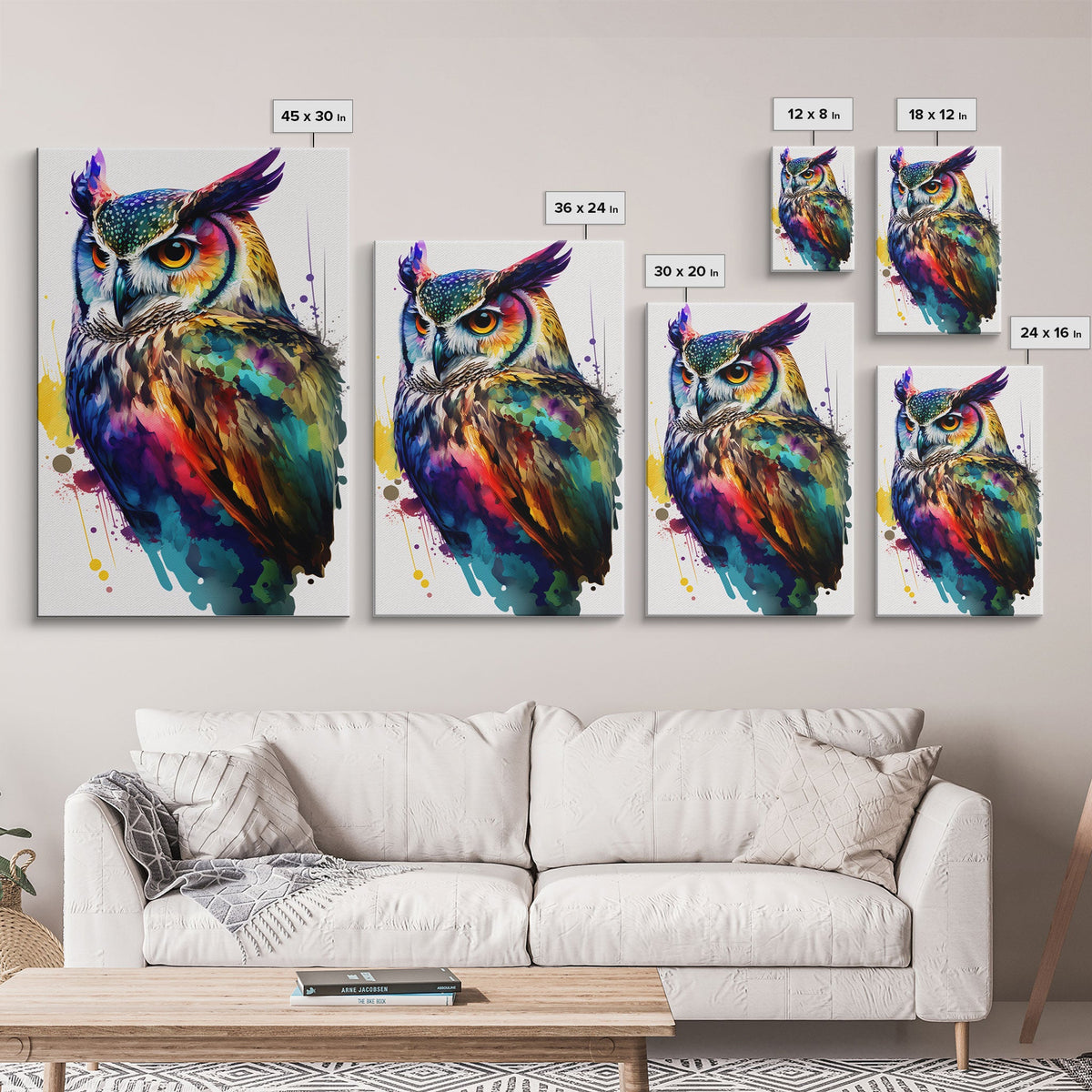 Watercolor Owl Painting Canvas Print, Framed Canvas Art, Pop Art Style, Owl Decor, Owl Print, Owl Art