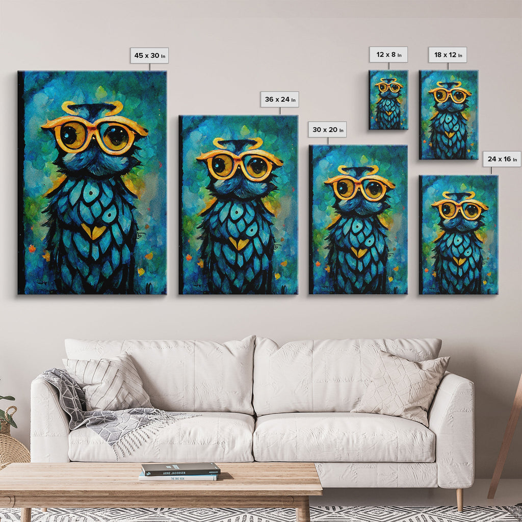 Wise Owl With Glasses Canvas Art - Owl Painting - Owl Wall Decor | | Wiccan Center