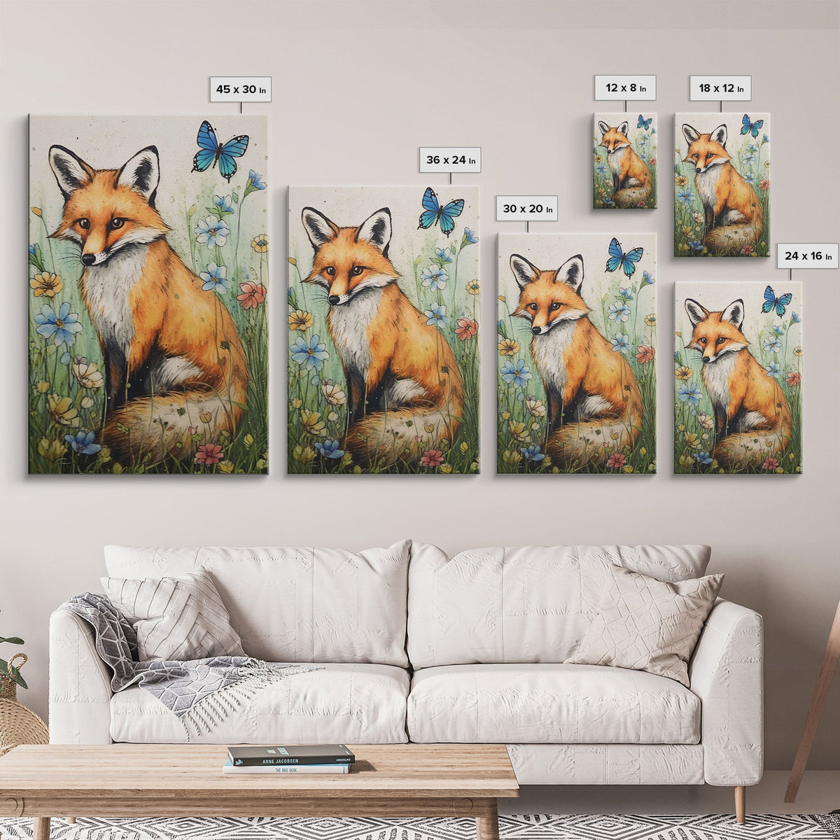 Framed Fox Wall Art, Vintage Wall Art, Muted Neutral Colors, Animal Prints, Farmhouse Wall Decor, Moody Wall Decor, Canvas Print