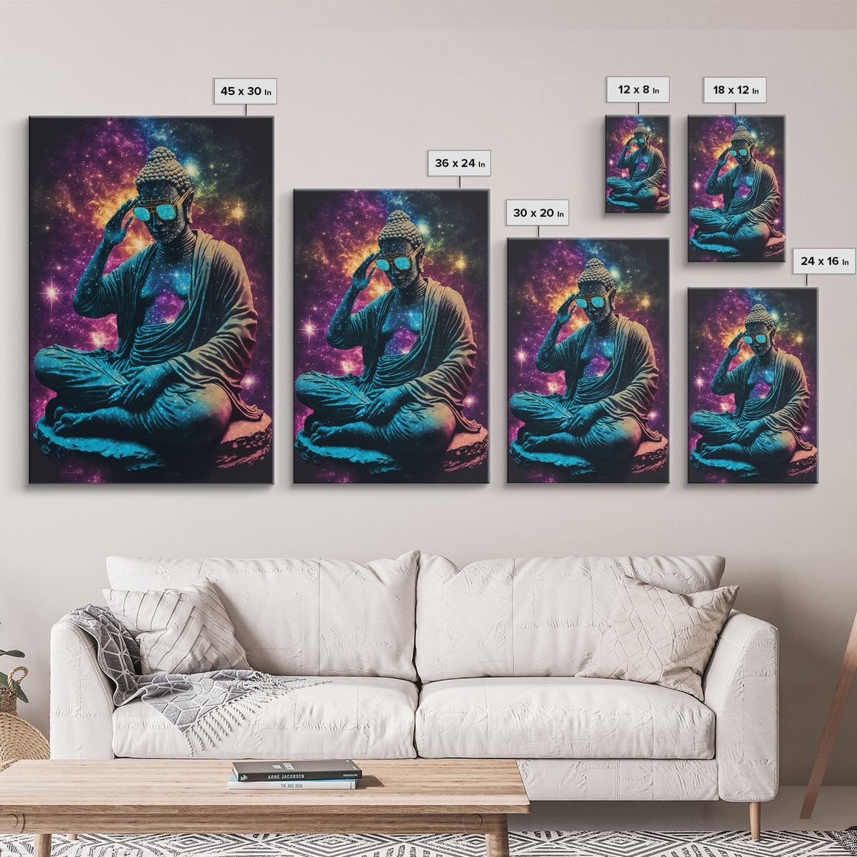 Psychedelic Buddha Wearing Aviators / Sunglasses, Meditation Art, Framed Canvas Print | | Wiccan Center