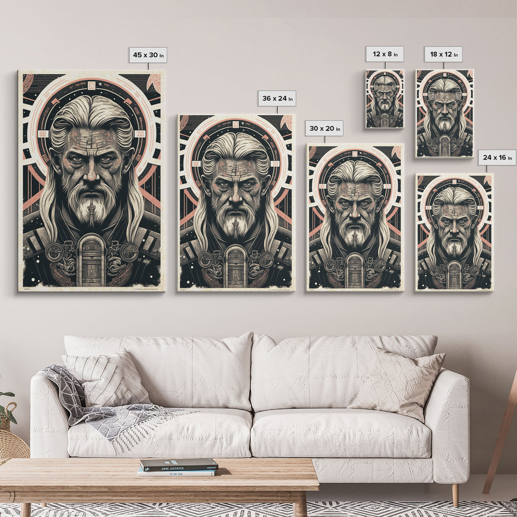 Grunge / Cyberpunk Odin, Norse Mythology, Wall Art, Framed Canvas Print, Futuristic Portrait of Odin | | Wiccan Center