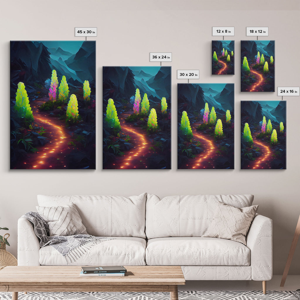 Magical forest canvas print, glowing mushroom art, fantasy forest wall art, gloomy dark home decor, luminescent forest trail wall art | | Wiccan Center