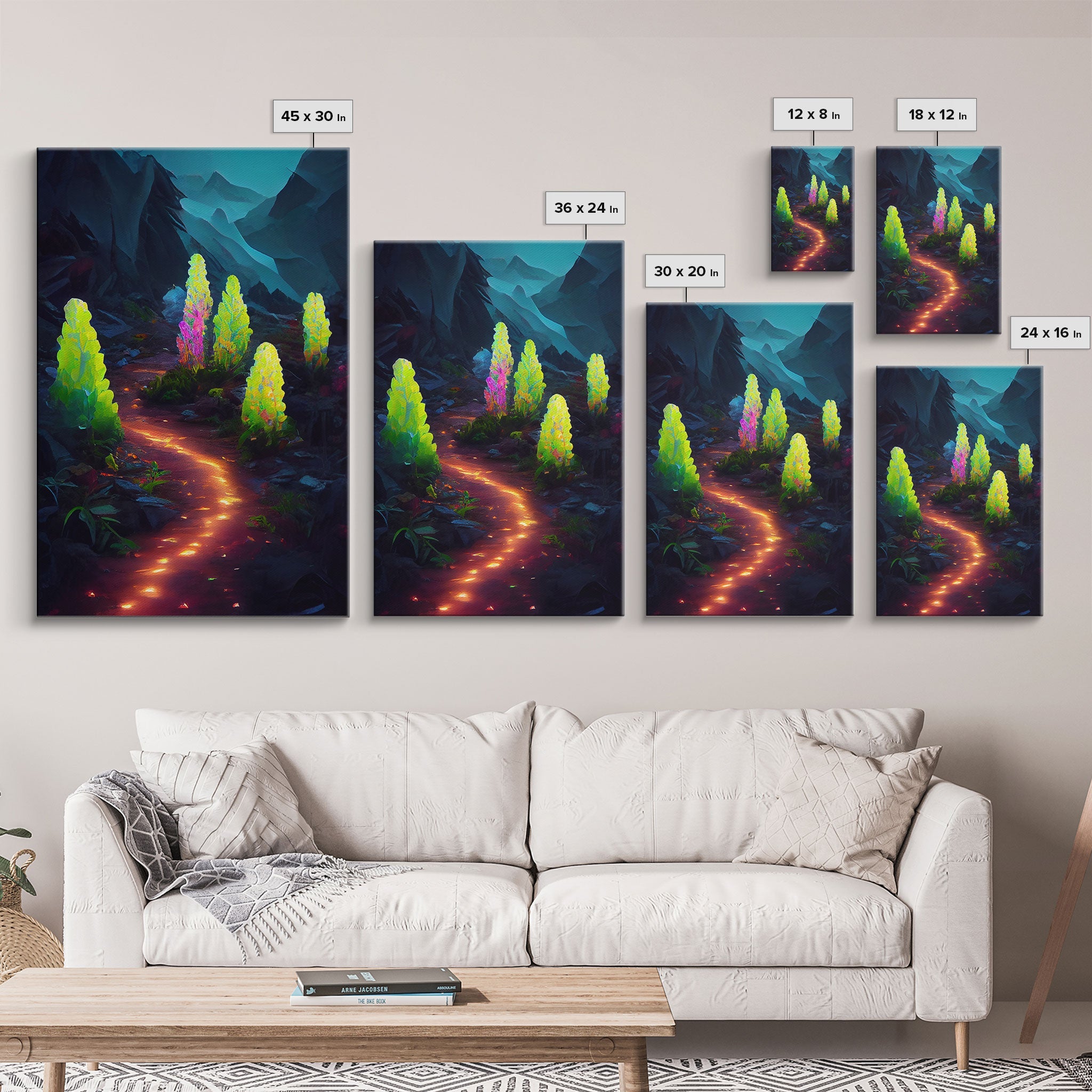 Magical forest canvas print, glowing mushroom art, fantasy forest wall art, gloomy dark home decor, luminescent forest trail wall art | | Wiccan Center