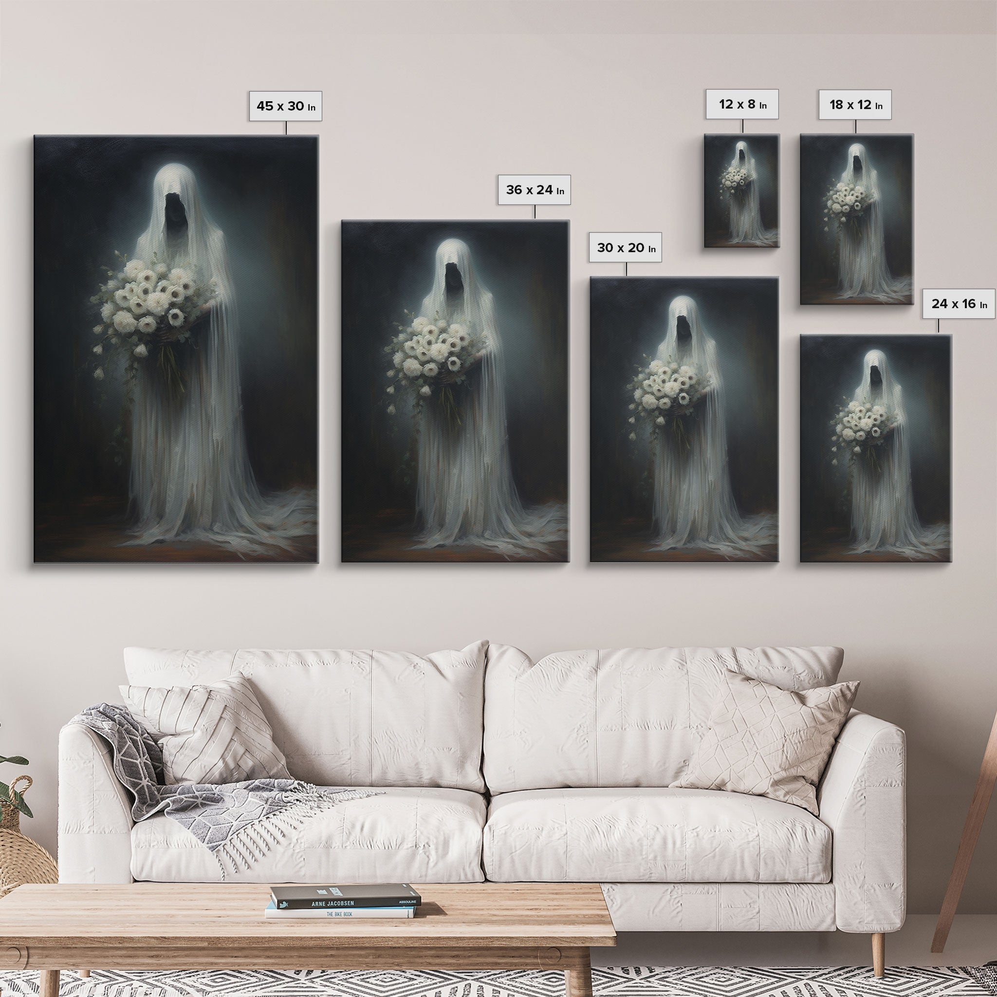 The Ghost With The Flowers, Halloween Canvas Print, Framed Canvas, Unique Wall Art, Goth Art, Dark Academia, Witch Art, Witchcraft | | Wiccan Center