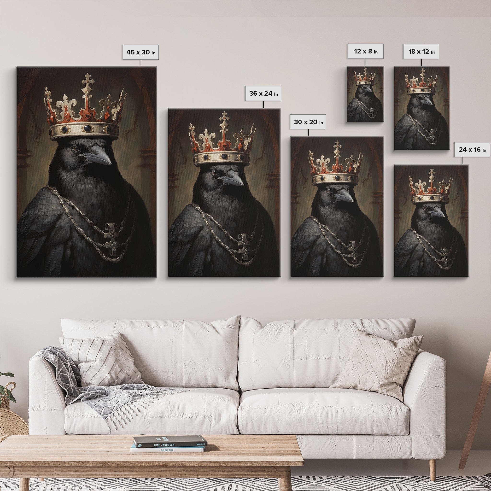 King Raven Print, Vintage Canvas, Art Canvas Print, Dark Academia, Gothic Victorian Crow, Cool Halloween Decorations, Framed Canvas Print | | Wiccan Center