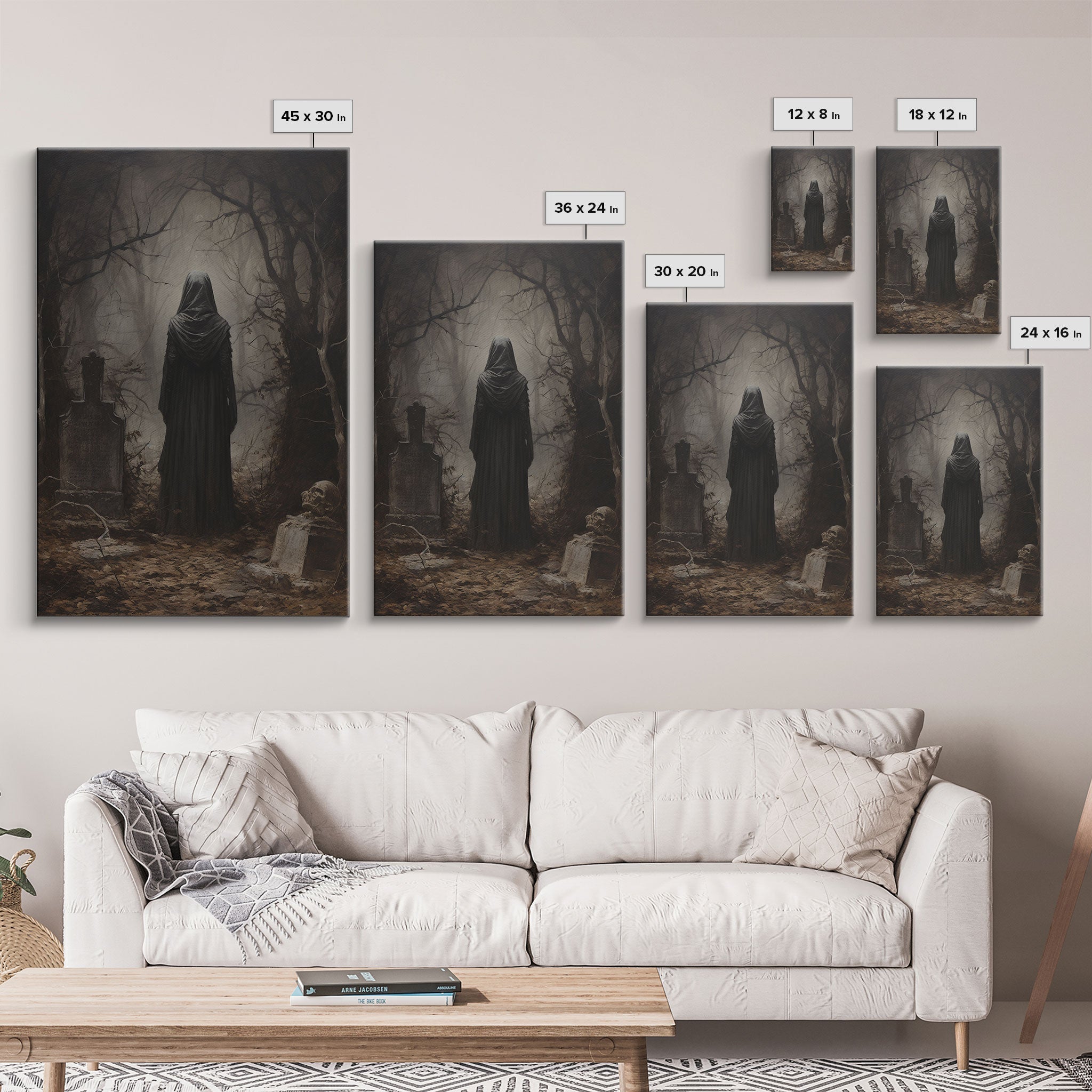 The Witch In The Cemetary, Vintage Halloween Witch Art, Halloween Canvas Printed / Framed Canvas, Witchy Decor, Witchcraft, Dark Academia | | Wiccan Center