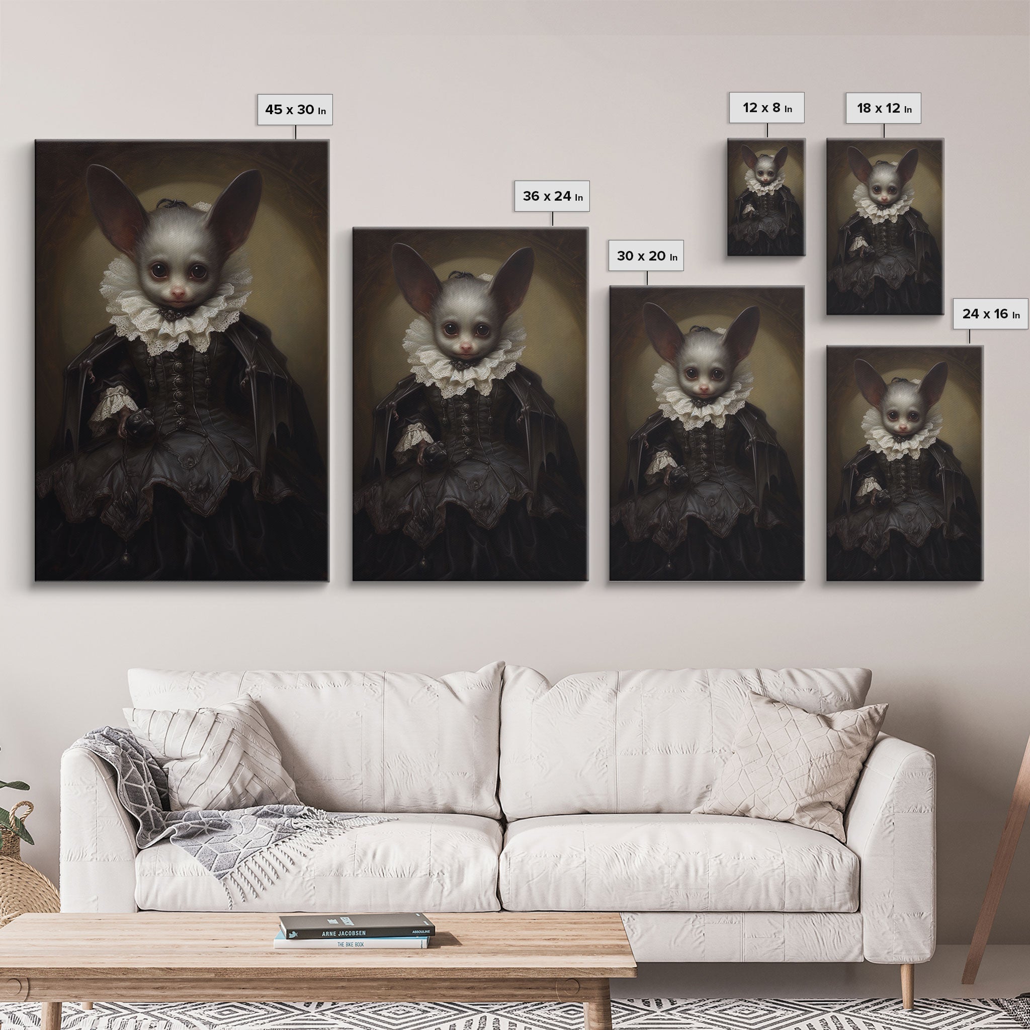 Cute Vampire Bat Painting, Vintage Canvas, Art Canvas Print, Dark Academia, Dracula, Halloween Decor, Goth Art
