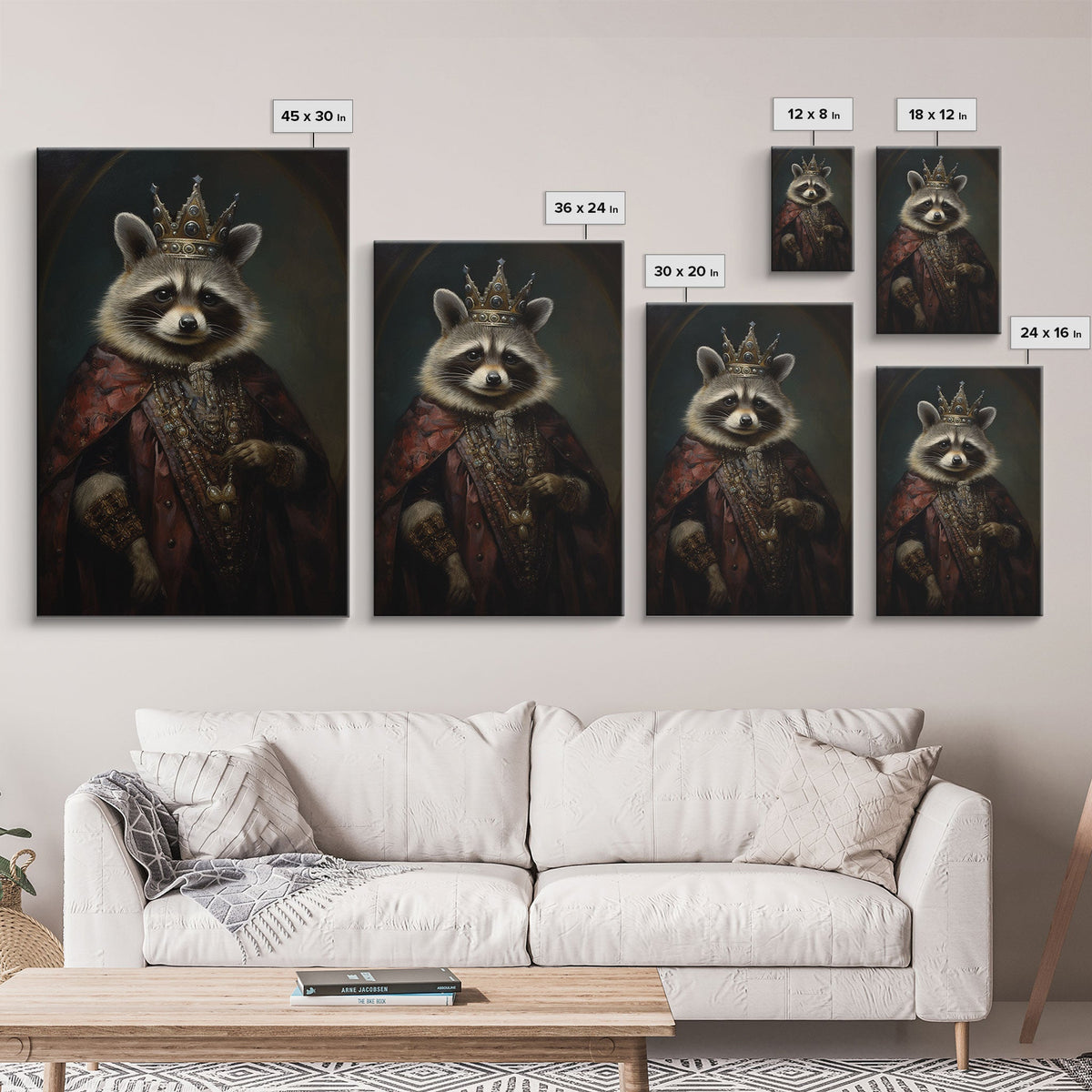 The Raccoon King, Framed Canvas Print Or Canvas, Victorian Animal Print Oil Painting, Funny Halloween Decor