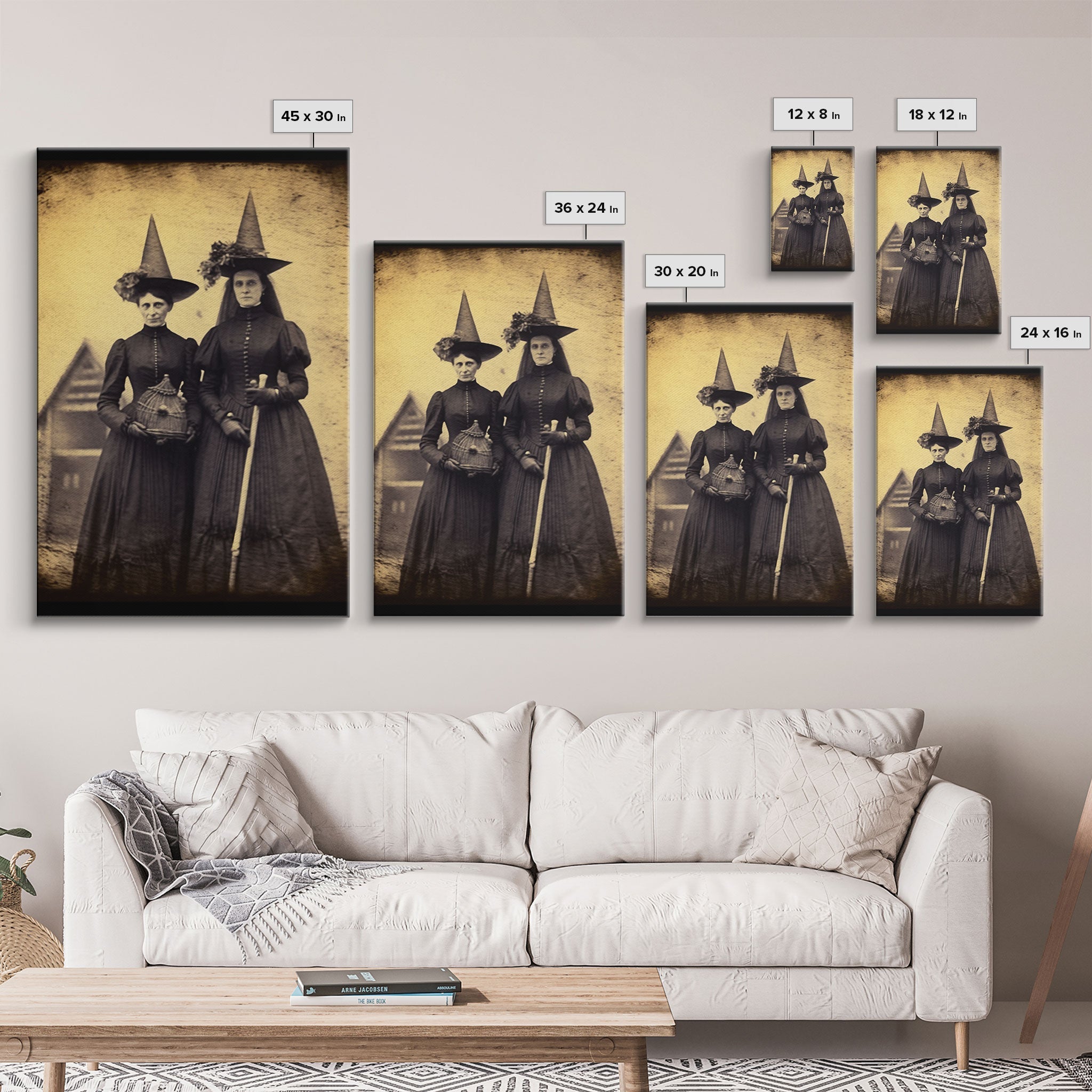 The Witches, Retro Tintype Photography Art, Witch Decor, Vintage Canvas, Art Canvas Print, Dark Academia, Gothic Victorian, Framed Canvas