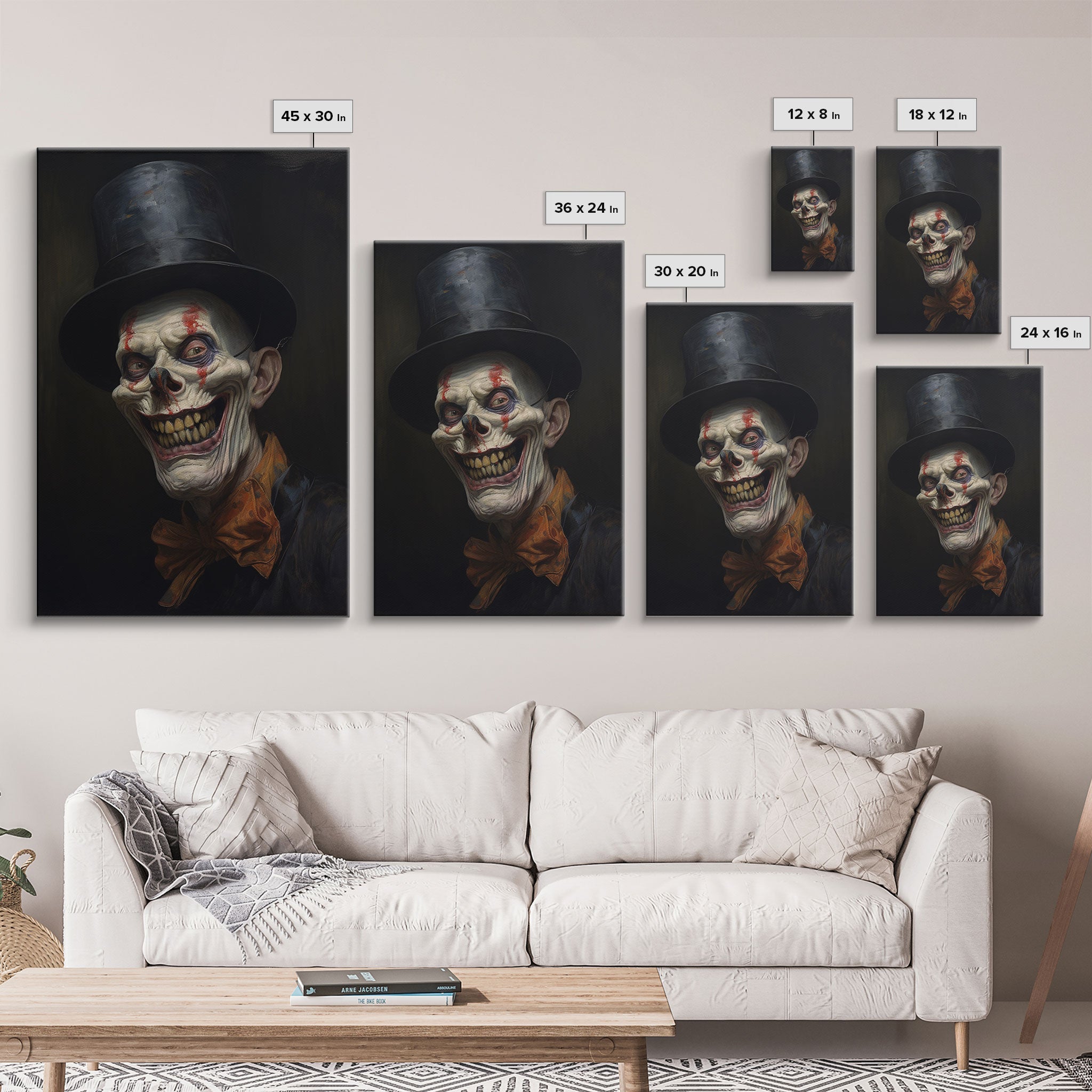 Creepy Clown Art Canvas Print, Victorian Horror Decor, Gothic Halloween Art, Framed Canvas, Halloween Canvas, Scary Wall Art, Unusual Decor