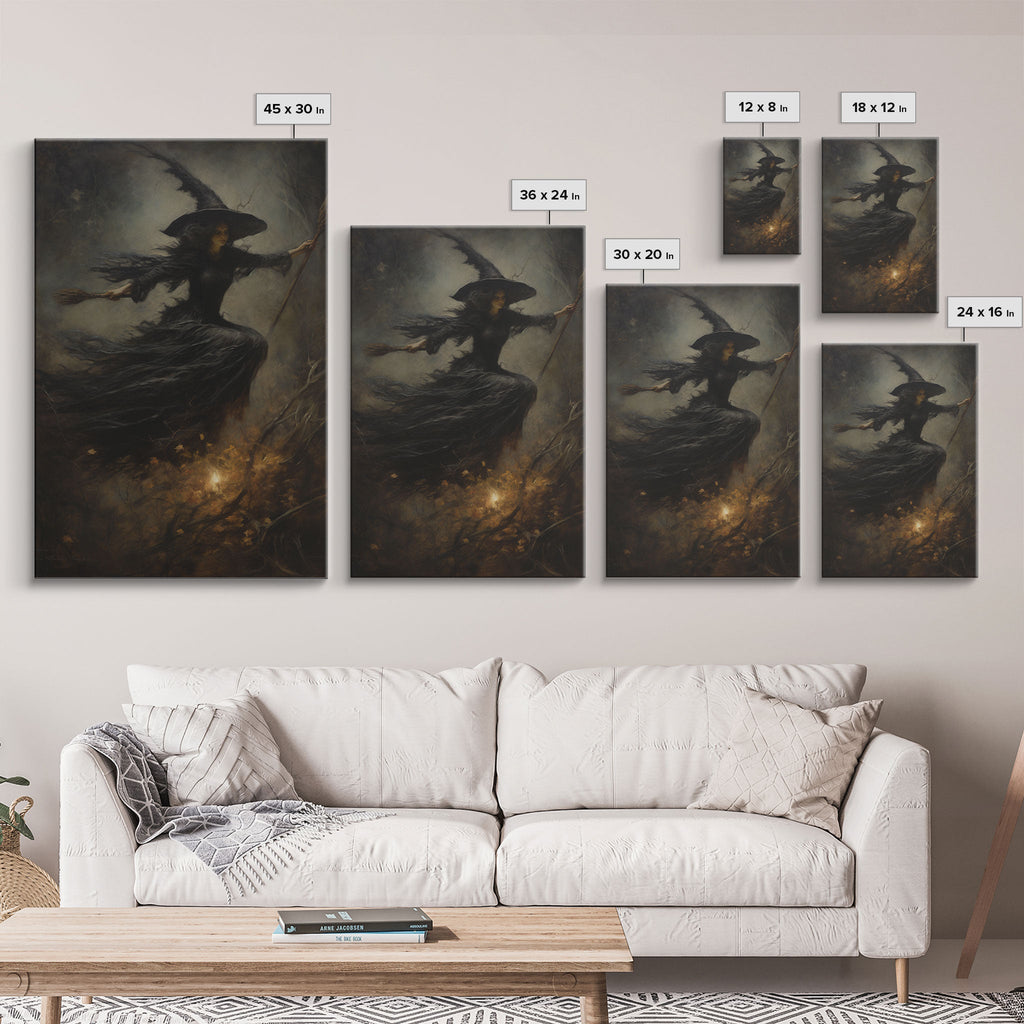 Spooky Season Witch Decor, Witch Painting Framed Canvas Print, Halloween Art, Witch Art, Witchcraft, Witch Decor, Felt Witch Hat | | Wiccan Center