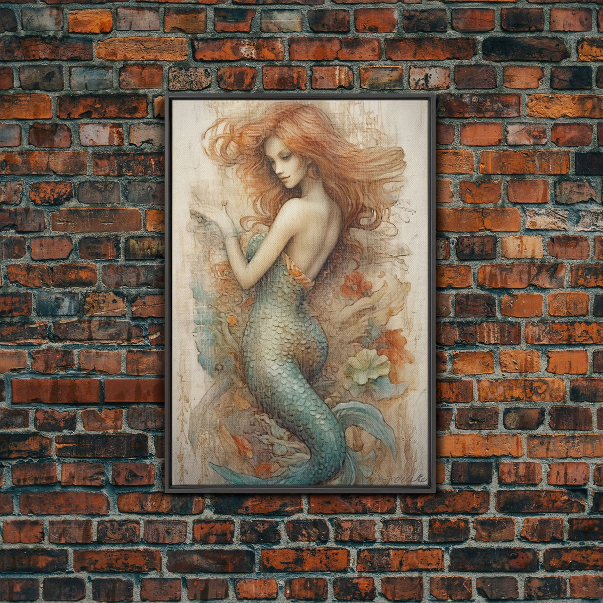 Fancy Mermaid Wall Art, 24" x 36" Canvas Print, French Style Poster Wall Art, Vintage Wall Hanging, Coastal Bathroom Decor | | Wiccan Center