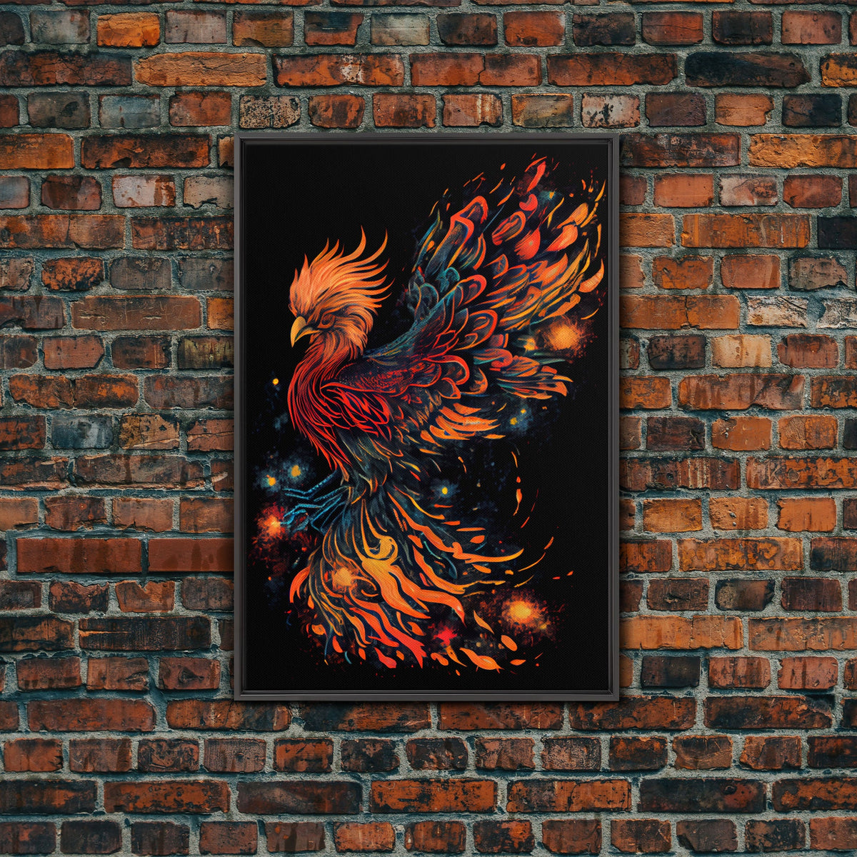 Phoenix In Flames, Retribution, Framed Canvas Print, The Phoenix, Framed Wall Art, Original Painting Phoenix, Fire Chicken | | Wiccan Center