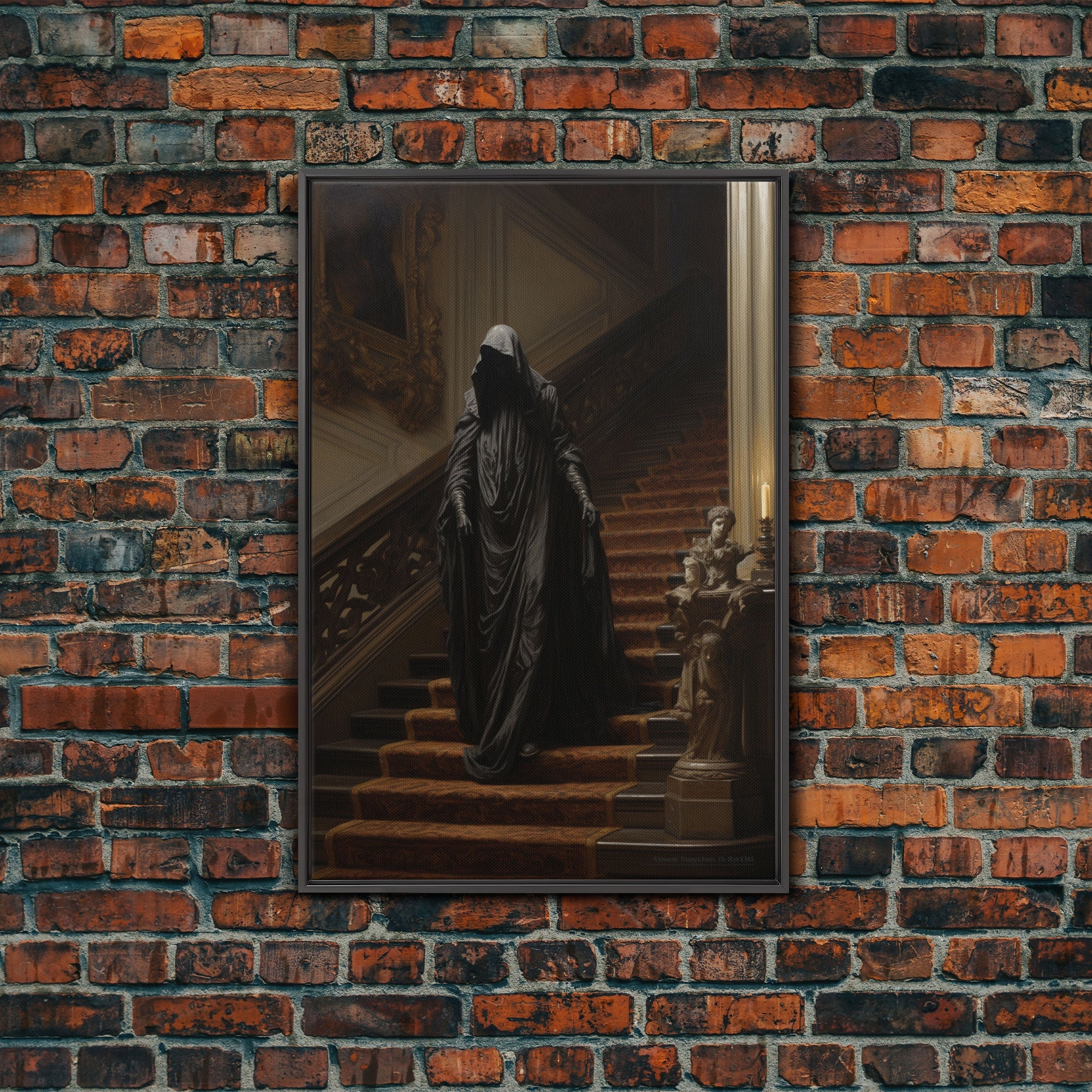 The Phantom, Gothic Halloween Decor, Framed Canvas Print, Scary Horror Art, Goth Decor, Moody Oil Painting, Dark Academia