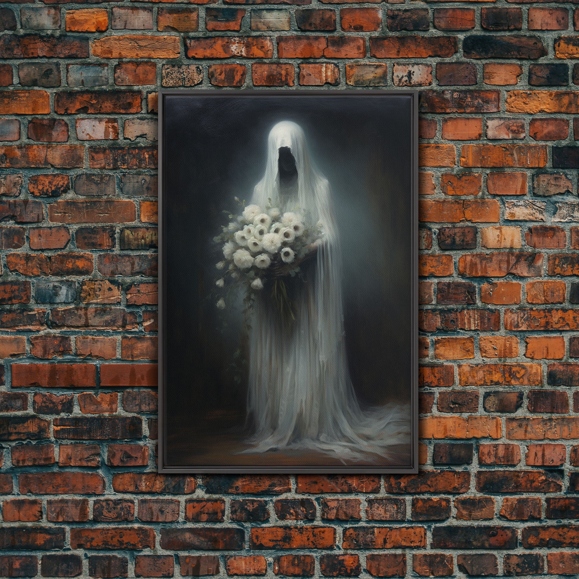 The Ghost With The Flowers, Halloween Canvas Print, Framed Canvas, Unique Wall Art, Goth Art, Dark Academia, Witch Art, Witchcraft | | Wiccan Center