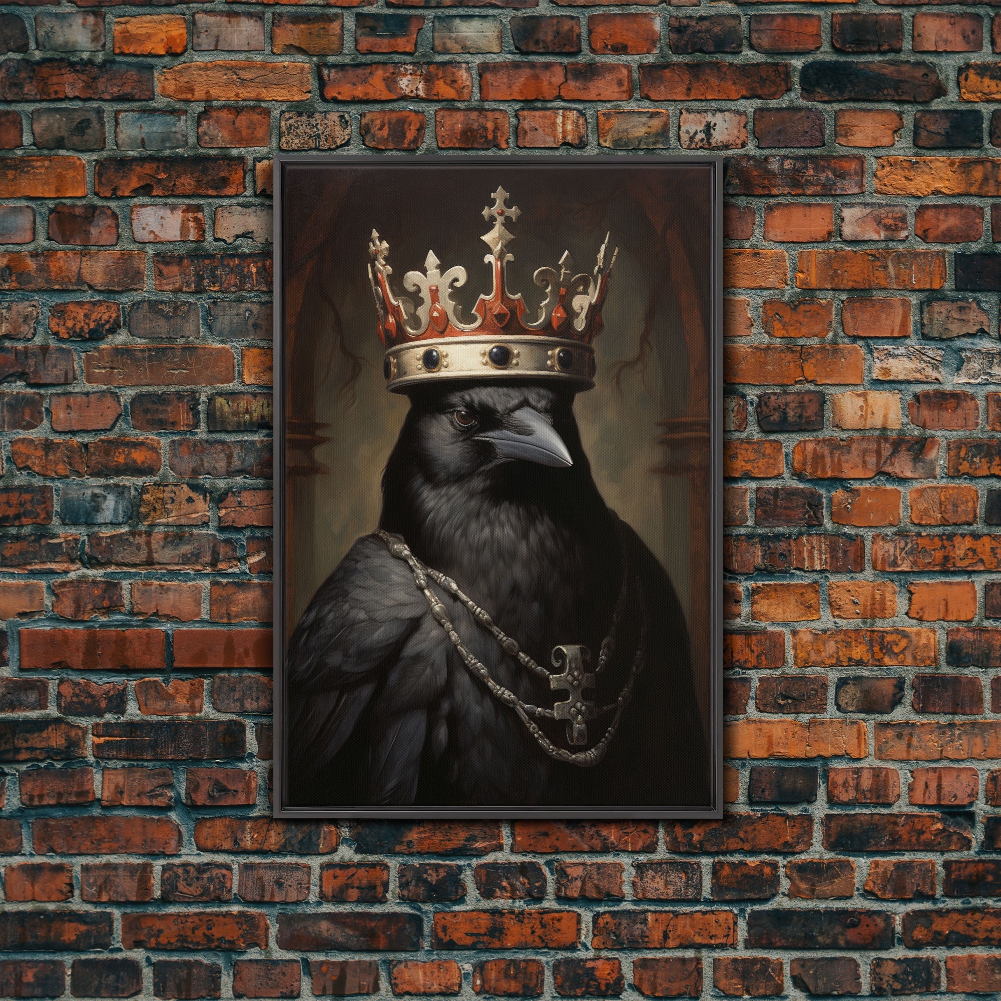 King Raven Print, Vintage Canvas, Art Canvas Print, Dark Academia, Gothic Victorian Crow, Cool Halloween Decorations, Framed Canvas Print | | Wiccan Center