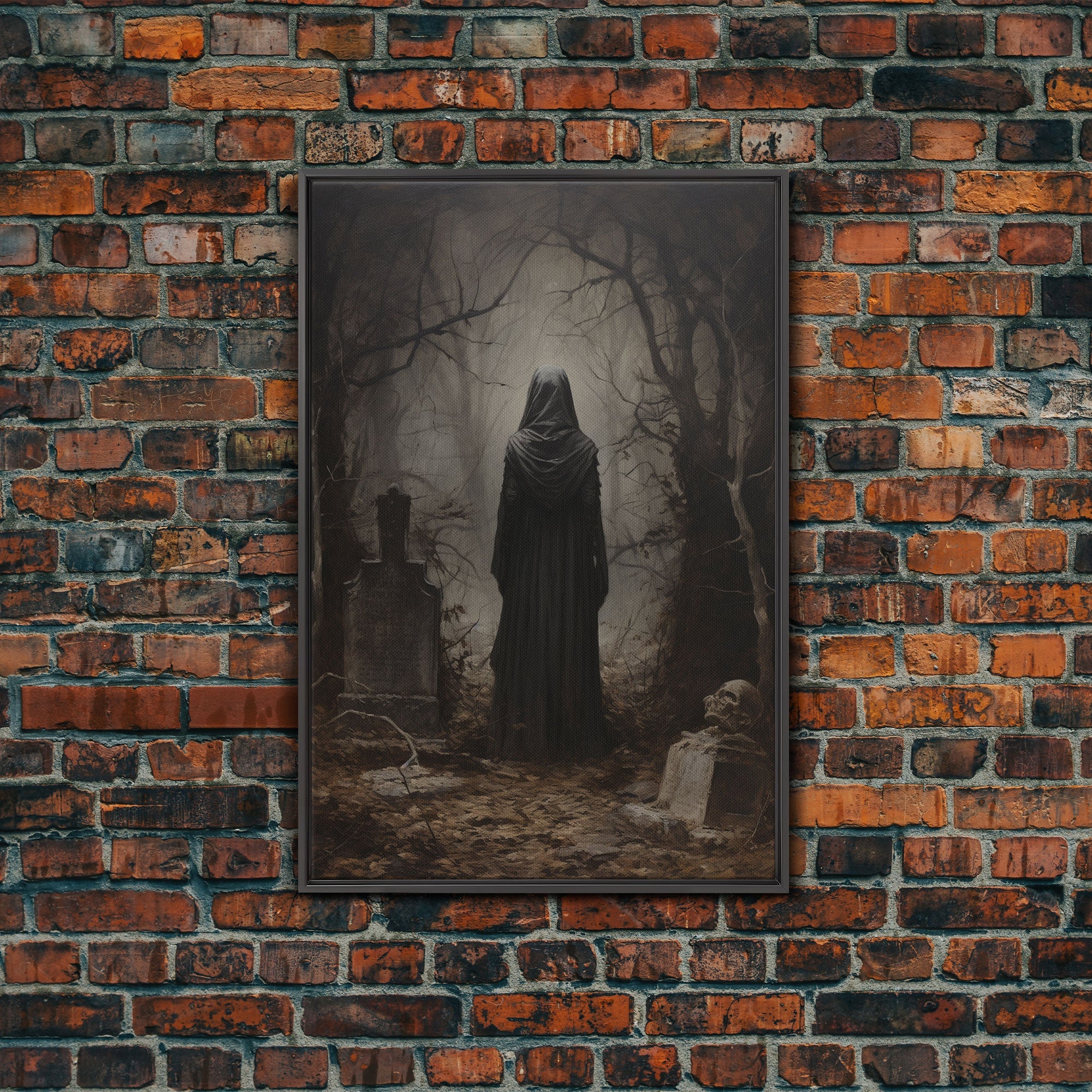 The Witch In The Cemetary, Vintage Halloween Witch Art, Halloween Canvas Printed / Framed Canvas, Witchy Decor, Witchcraft, Dark Academia | | Wiccan Center