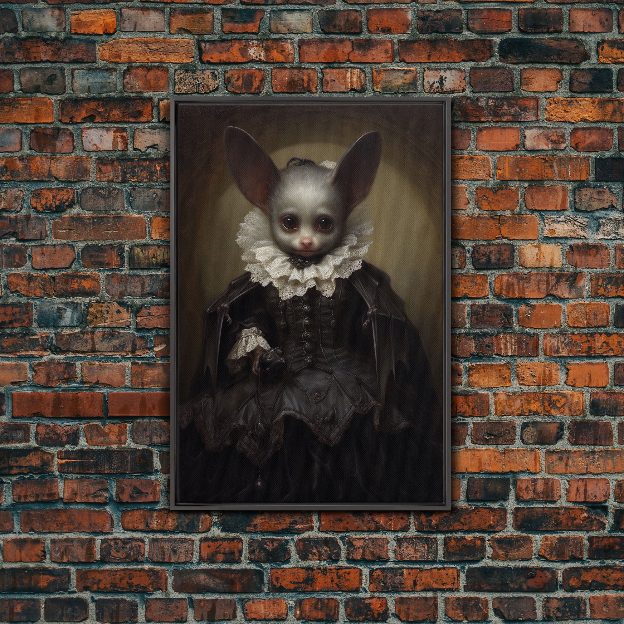 Cute Vampire Bat Painting, Vintage Canvas, Art Canvas Print, Dark Academia, Dracula, Halloween Decor, Goth Art