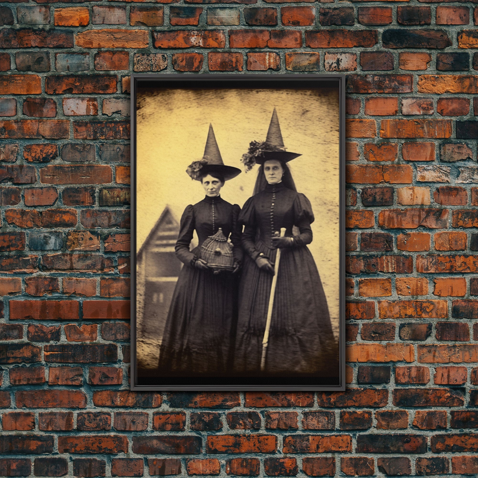 The Witches, Retro Tintype Photography Art, Witch Decor, Vintage Canvas, Art Canvas Print, Dark Academia, Gothic Victorian, Framed Canvas