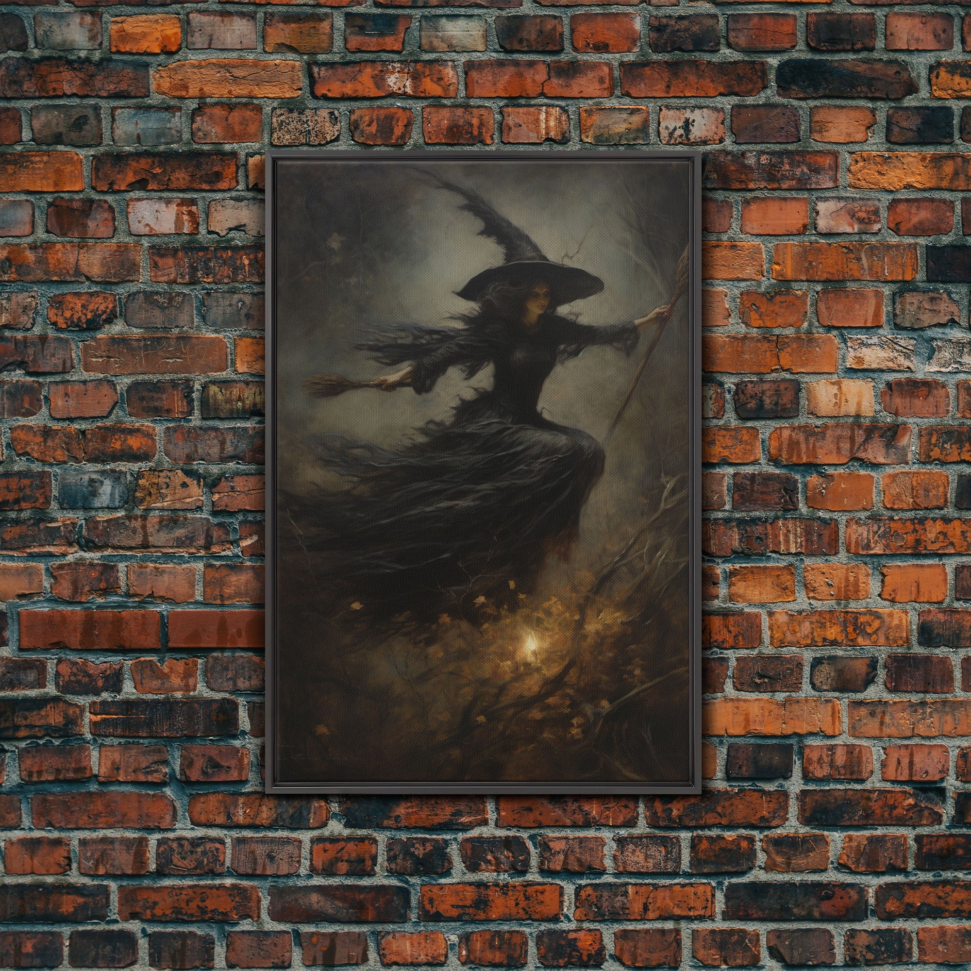 Spooky Season Witch Decor, Witch Painting Framed Canvas Print, Halloween Art, Witch Art, Witchcraft, Witch Decor, Felt Witch Hat | | Wiccan Center