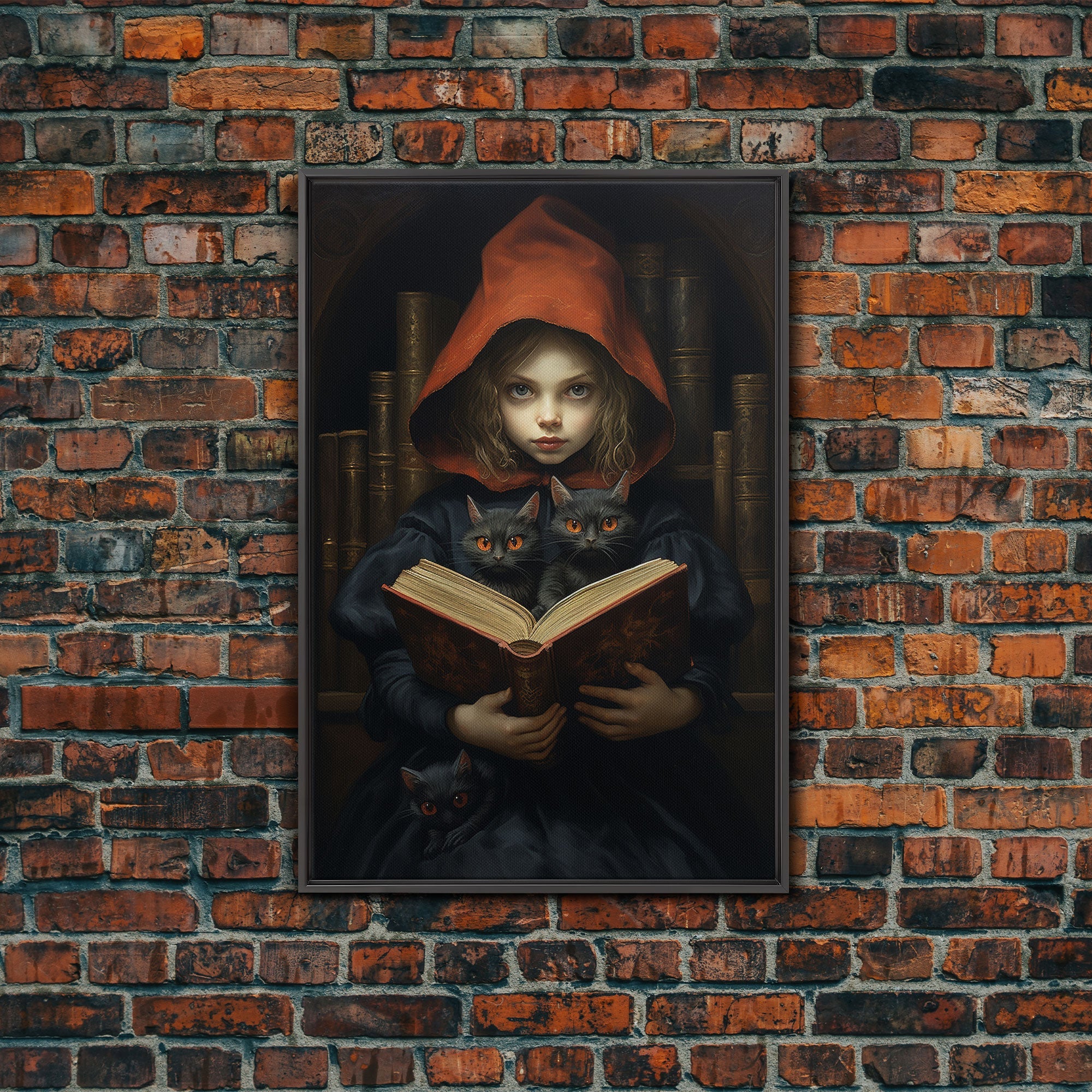 The Little Witch and Her Familiars, Black Cat Halloween Art, Gothic Victorian Dark Academia Witch Portrait, Witchcraft, With Decor | | Wiccan Center