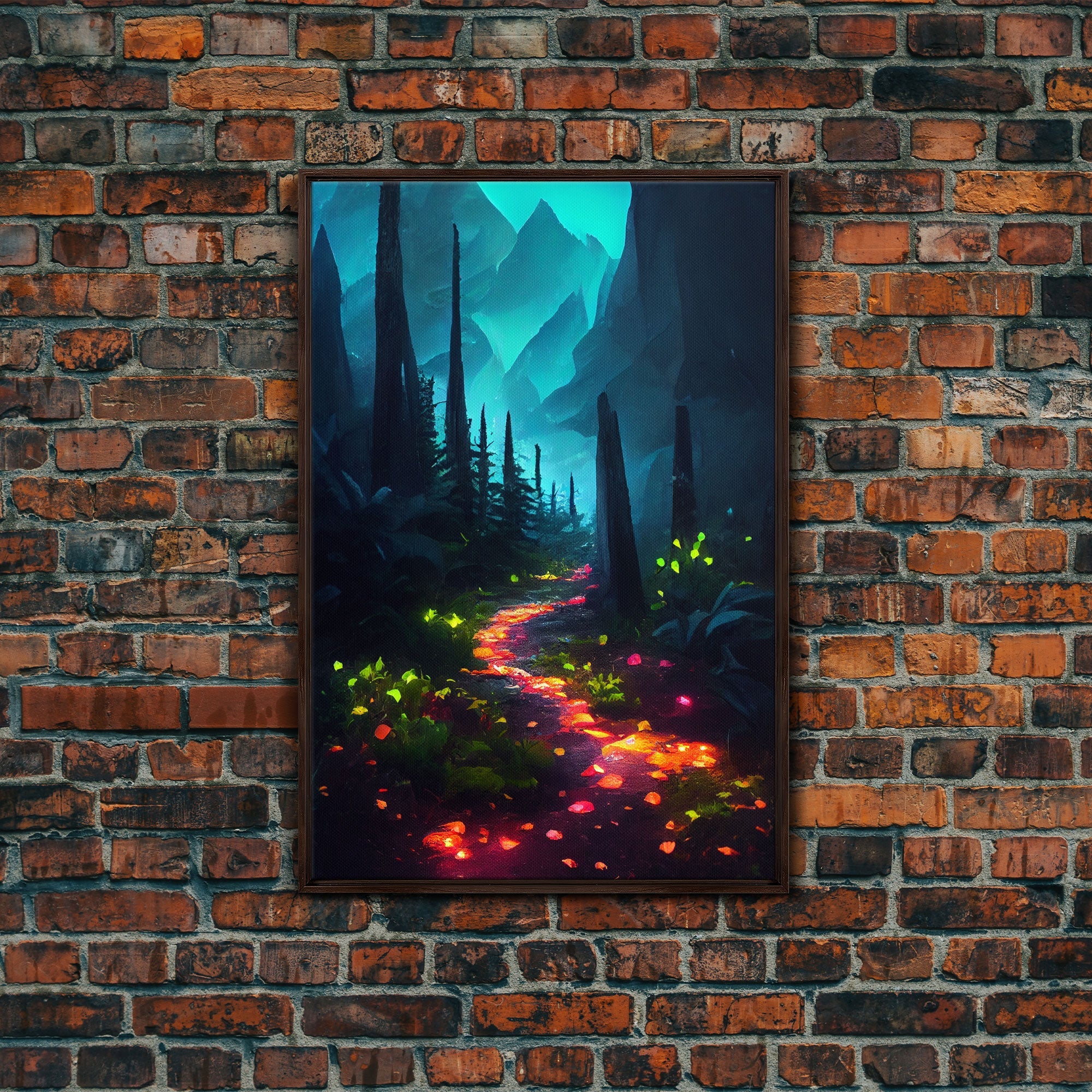 Luminescent magical forest canvas print, glowing trail though the trees, fantasy art | | Wiccan Center