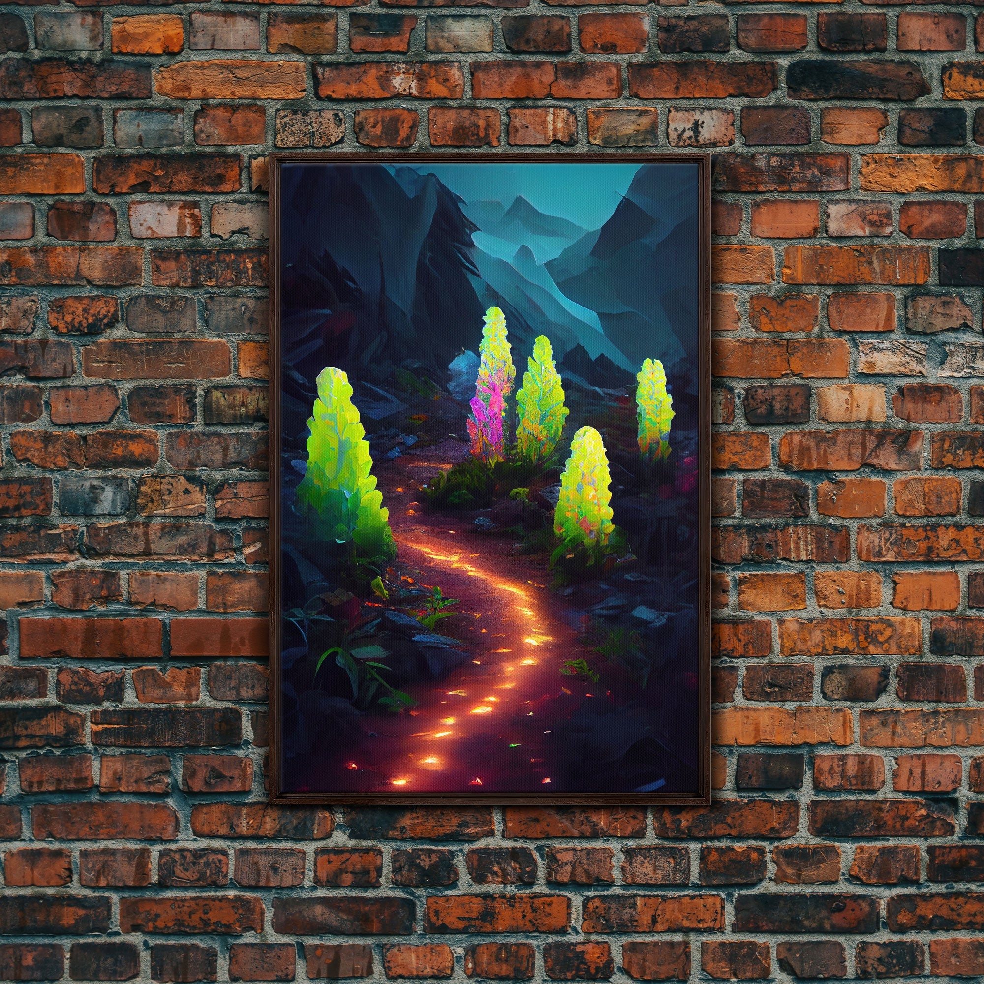 Magical forest canvas print, glowing mushroom art, fantasy forest wall art, gloomy dark home decor, luminescent forest trail wall art | | Wiccan Center