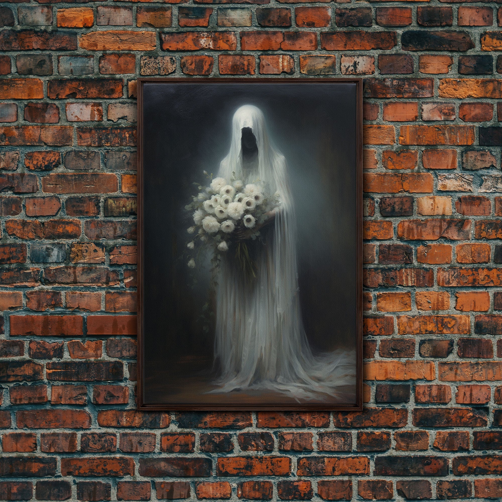 The Ghost With The Flowers, Halloween Canvas Print, Framed Canvas, Unique Wall Art, Goth Art, Dark Academia, Witch Art, Witchcraft | | Wiccan Center