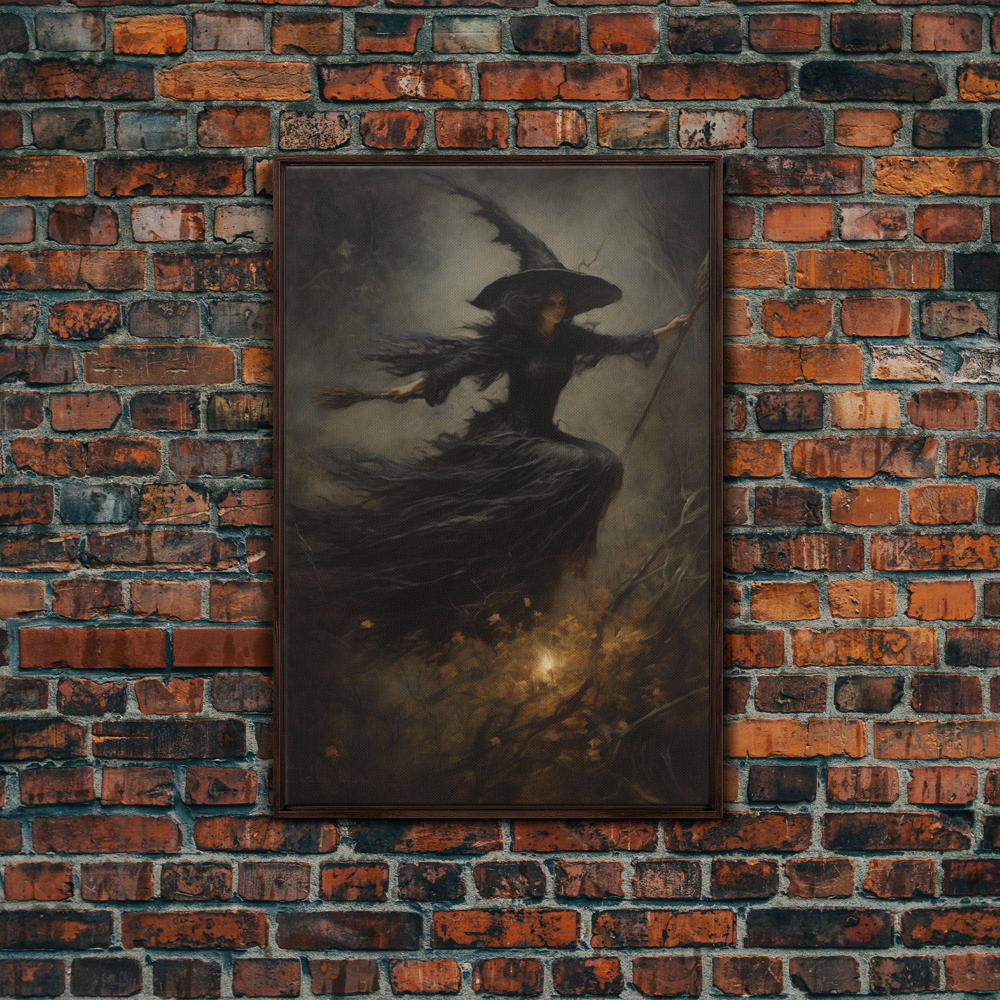 Spooky Season Witch Decor, Witch Painting Framed Canvas Print, Halloween Art, Witch Art, Witchcraft, Witch Decor, Felt Witch Hat | | Wiccan Center