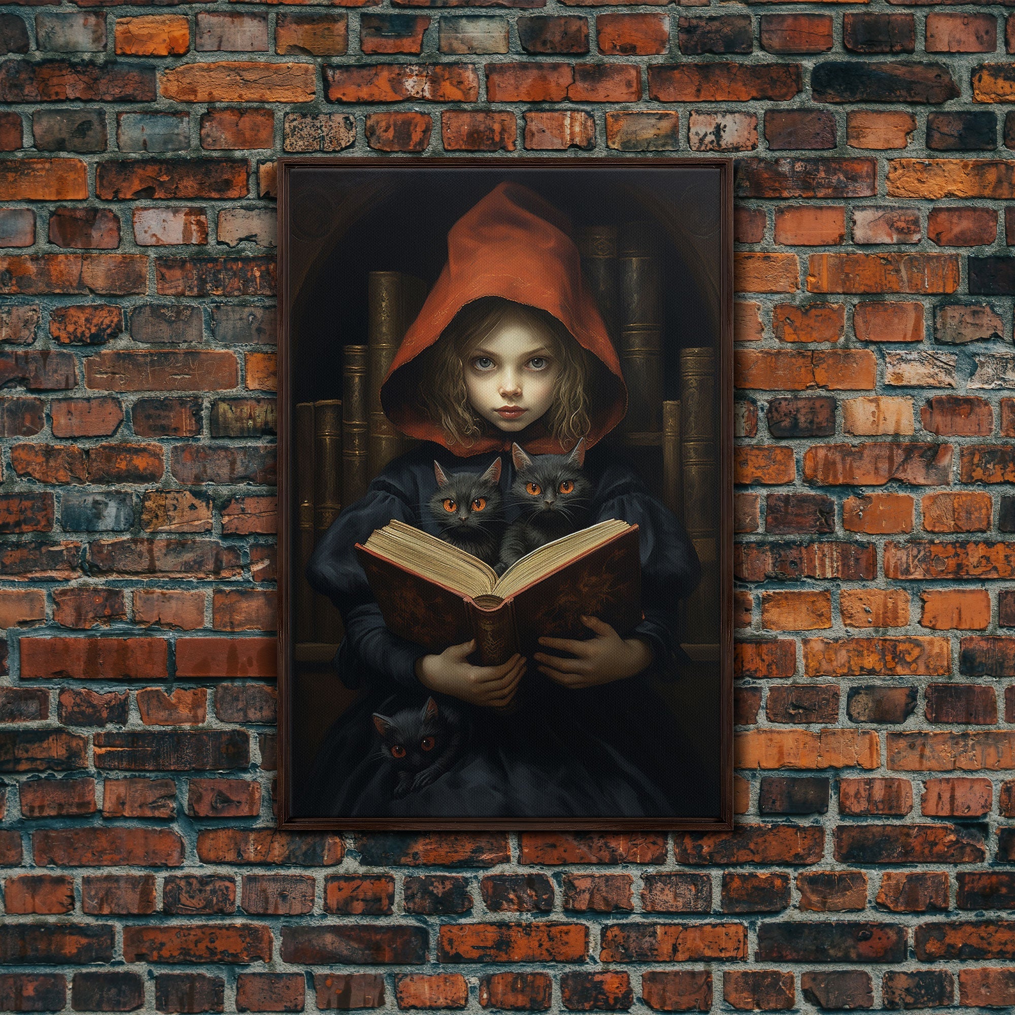 The Little Witch and Her Familiars, Black Cat Halloween Art, Gothic Victorian Dark Academia Witch Portrait, Witchcraft, With Decor | | Wiccan Center