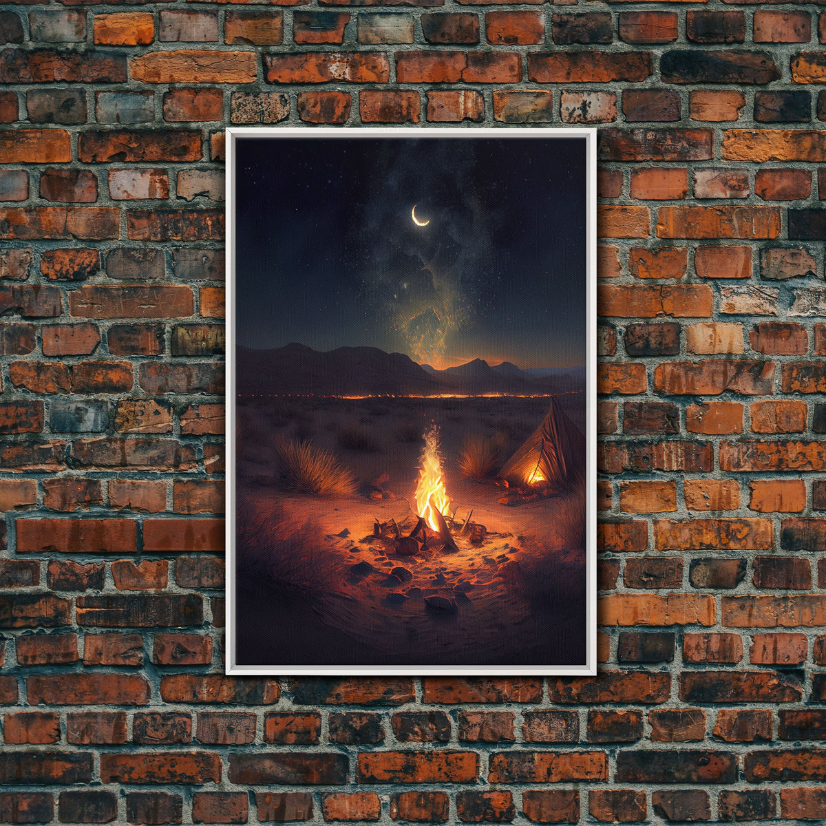 Primitive Art, Campfire under the stars, camping art, framed canvas print | | Wiccan Center
