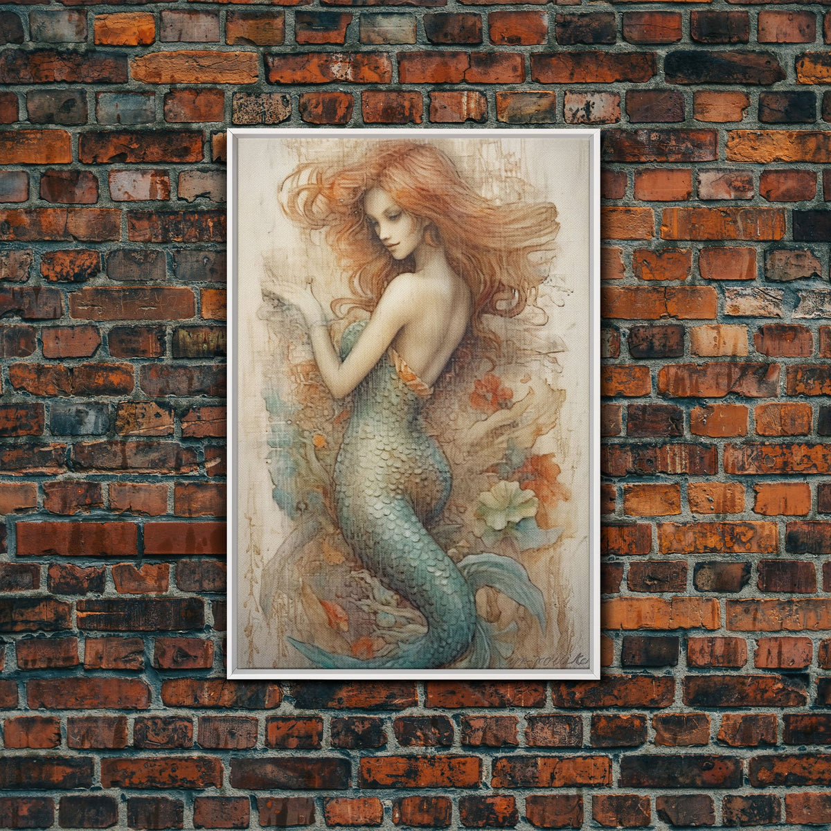 Fancy Mermaid Wall Art, 24" x 36" Canvas Print, French Style Poster Wall Art, Vintage Wall Hanging, Coastal Bathroom Decor | | Wiccan Center