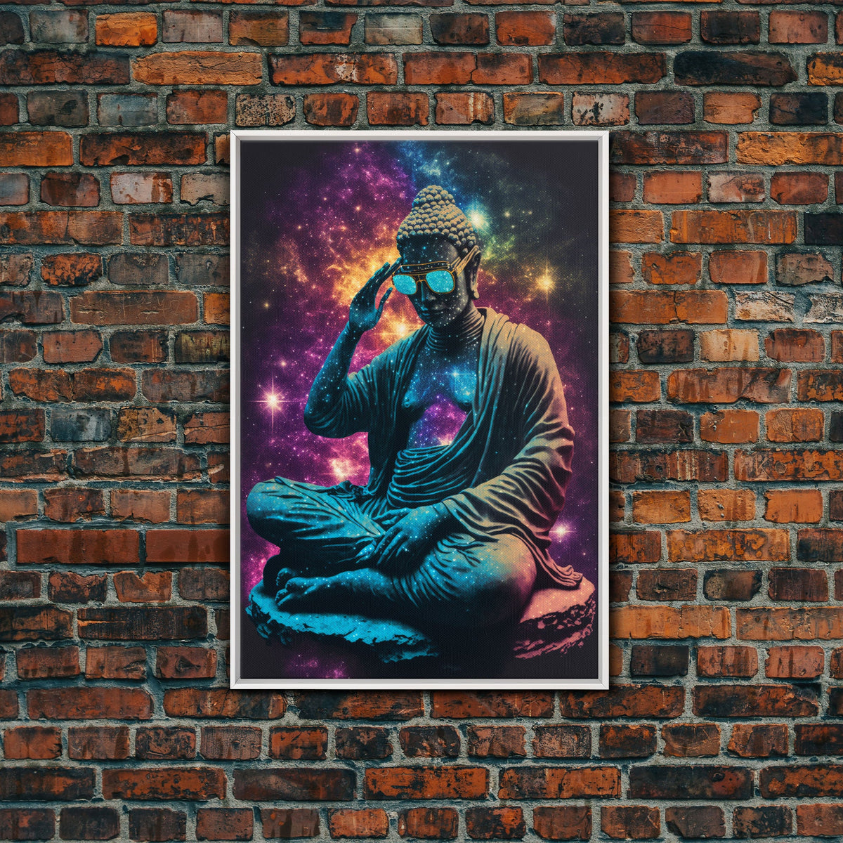 Psychedelic Buddha Wearing Aviators / Sunglasses, Meditation Art, Framed Canvas Print | | Wiccan Center